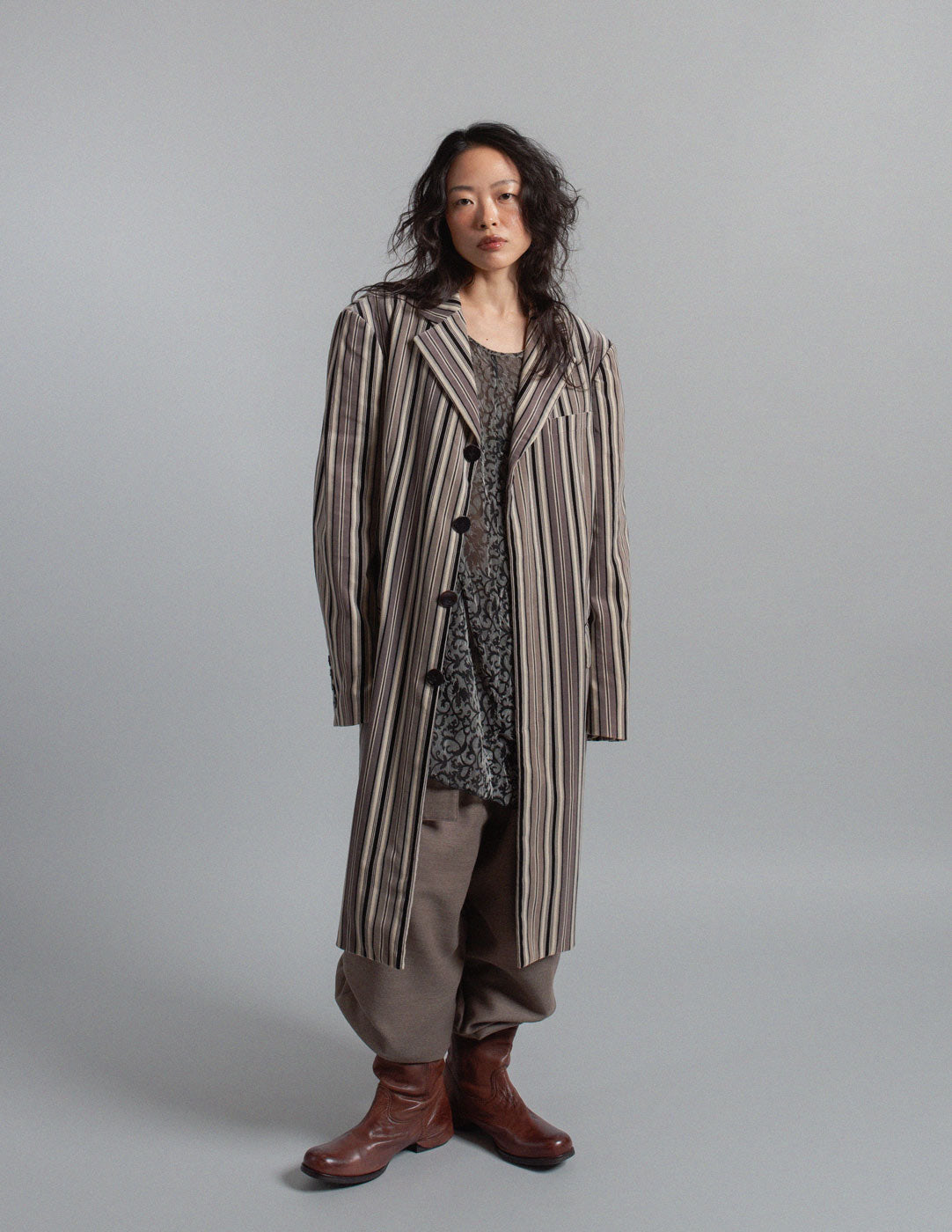 Jean Paul Gaultier vintage vertical stripe velvet coat