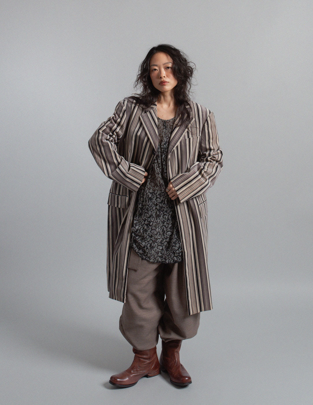 Jean Paul Gaultier vintage vertical stripe velvet coat