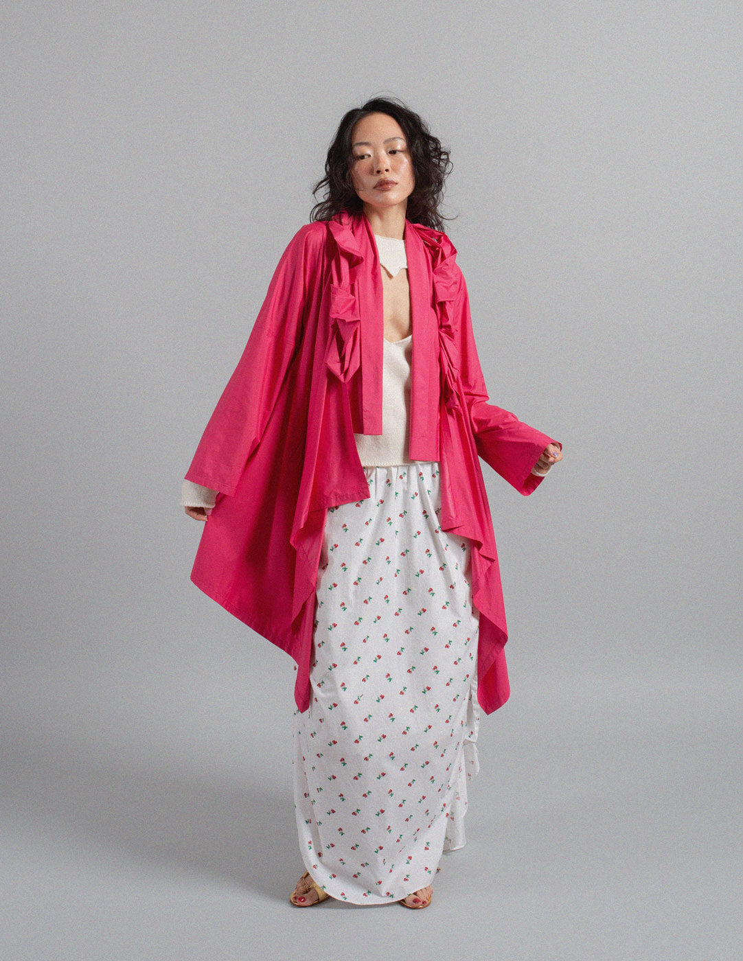 Issey Miyake fuchsia ruffle spring coat