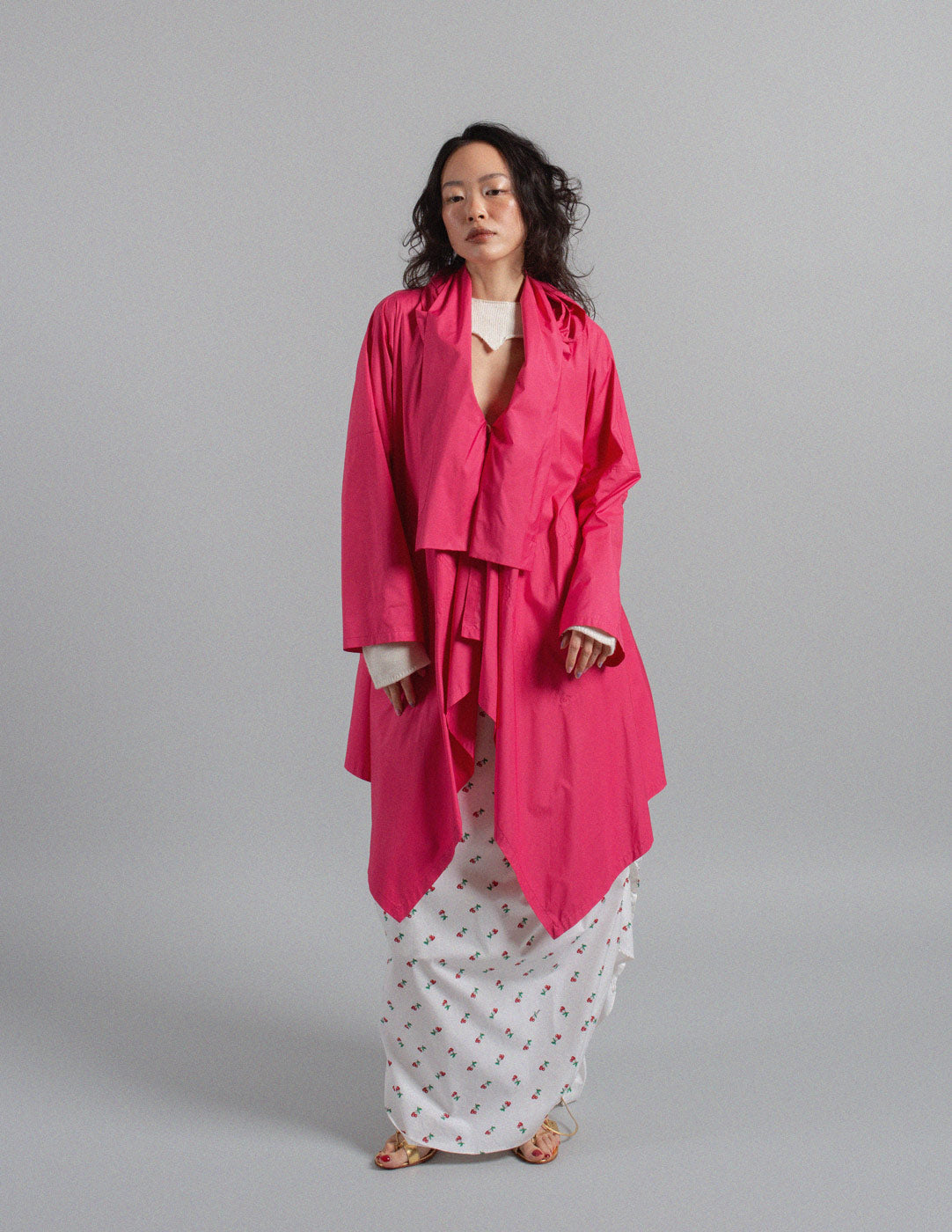 Issey Miyake fuchsia ruffle spring coat