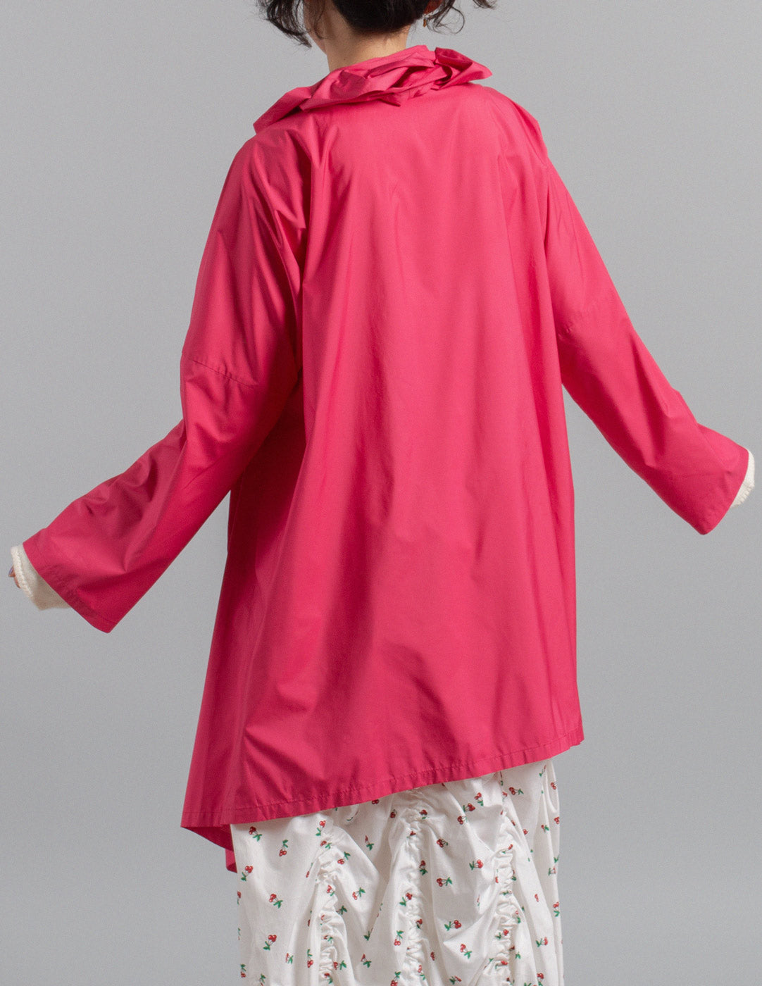 Issey Miyake fuchsia ruffle spring coat back detail