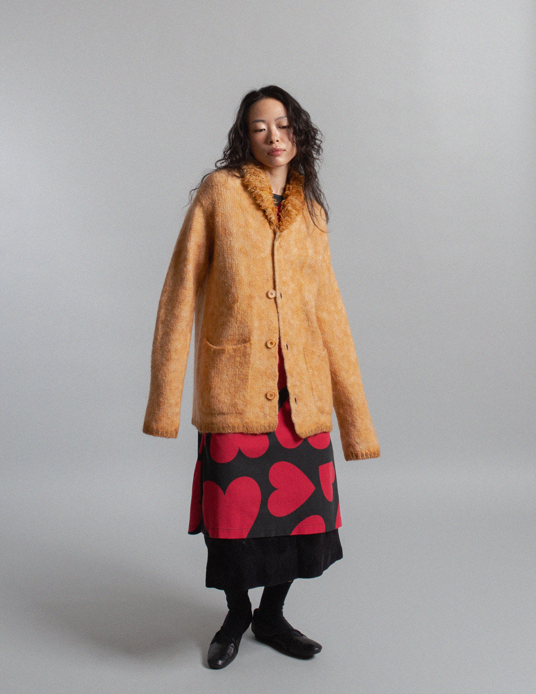 Issey Miyake vintage textured wool knit jacket with shag collar