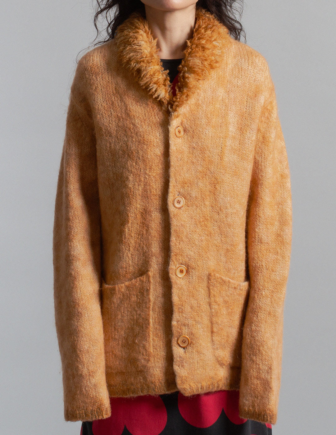 Issey Miyake vintage textured wool knit jacket with shag collar front detail