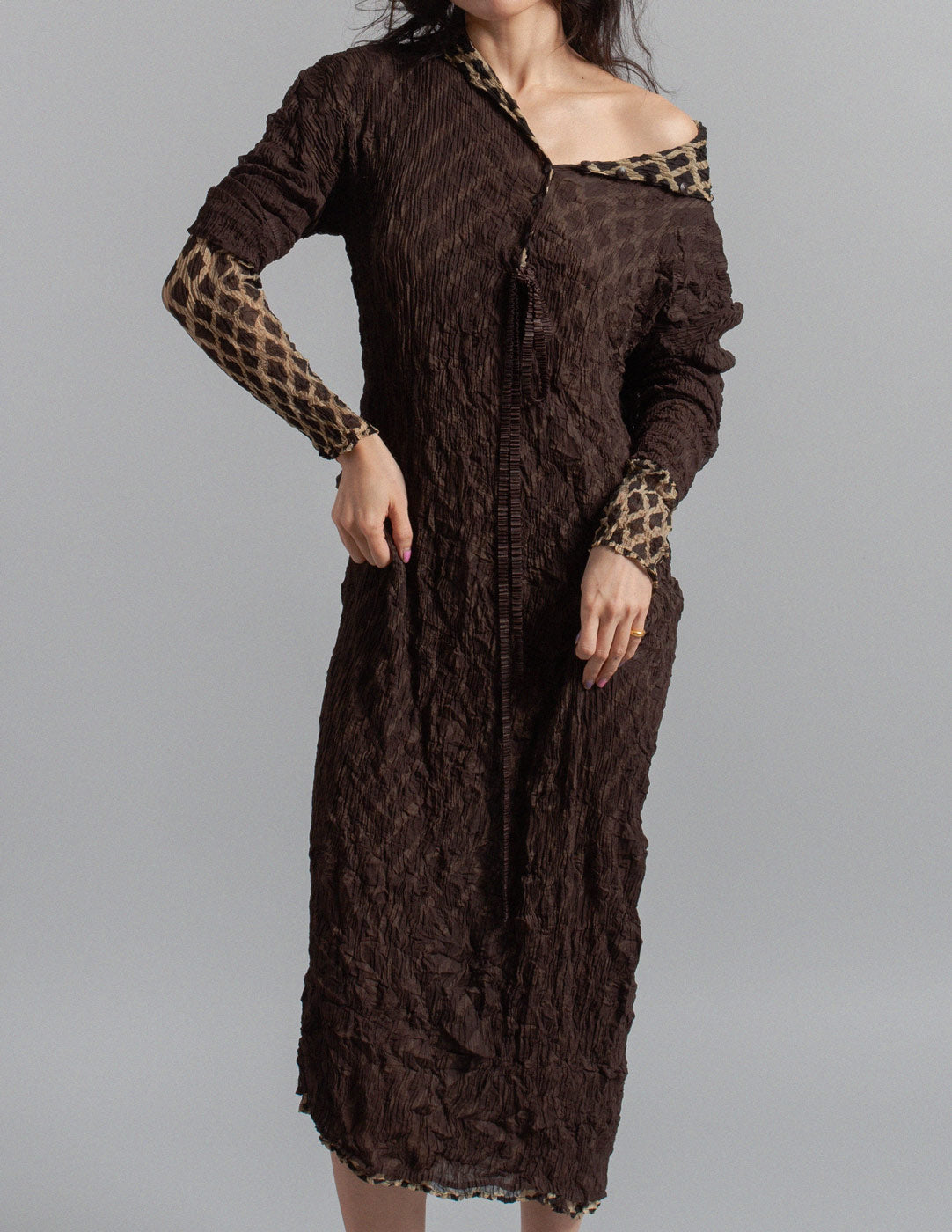 Issey Miyake vintage reversible geometric pattern crinkled dress detail