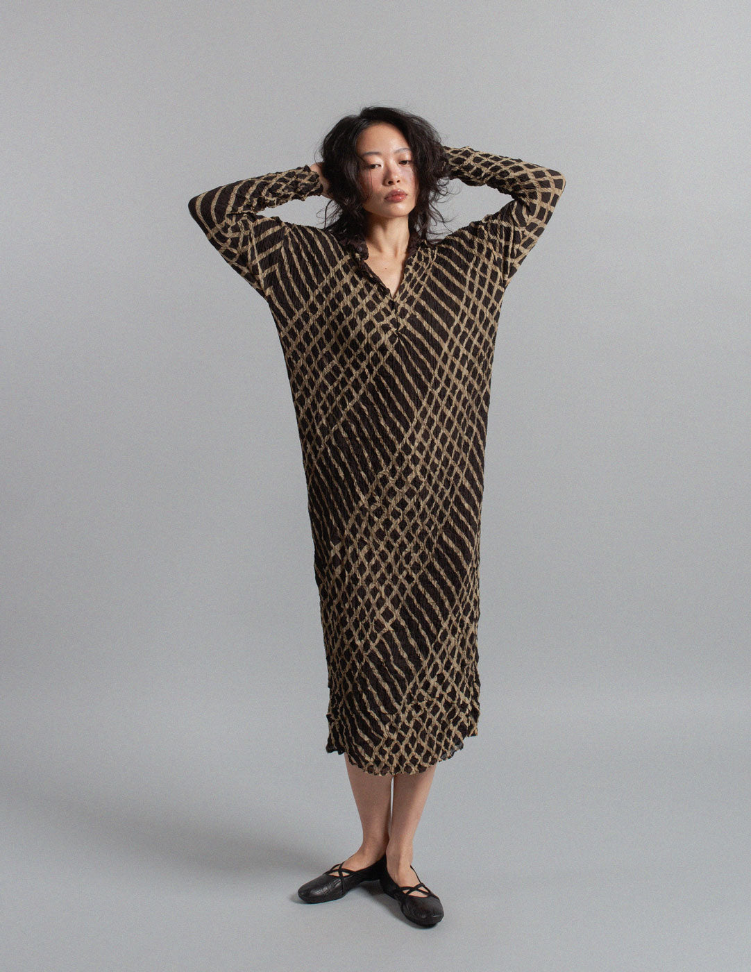 Issey Miyake vintage reversible geometric pattern crinkled dress