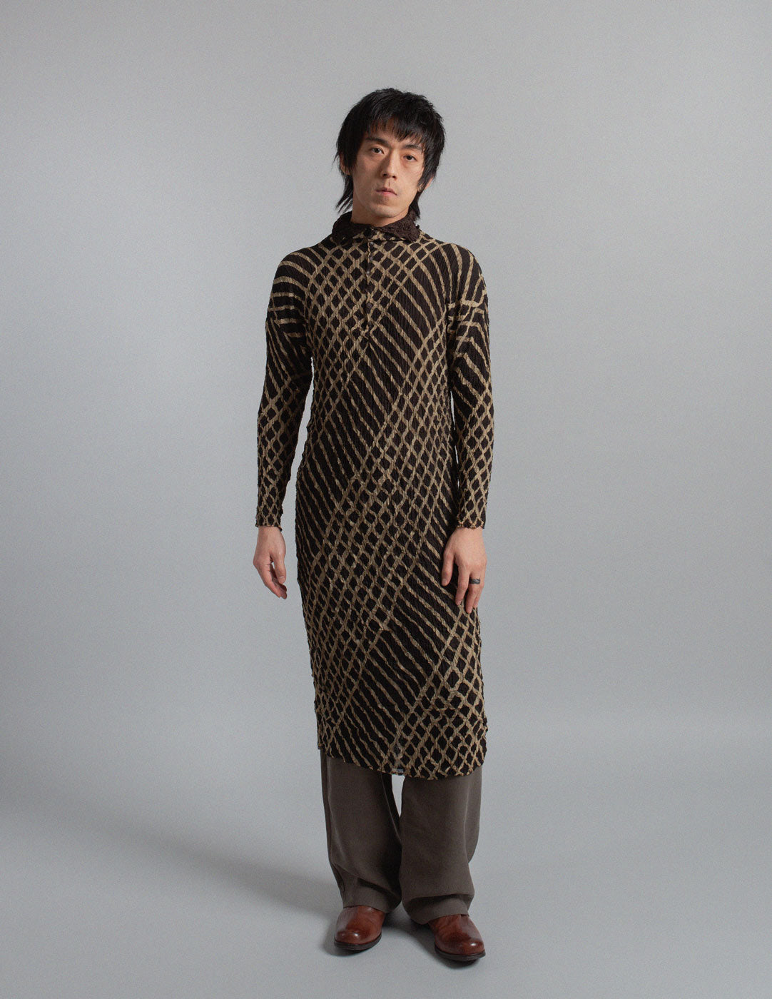 Issey Miyake vintage reversible geometric pattern crinkled dress