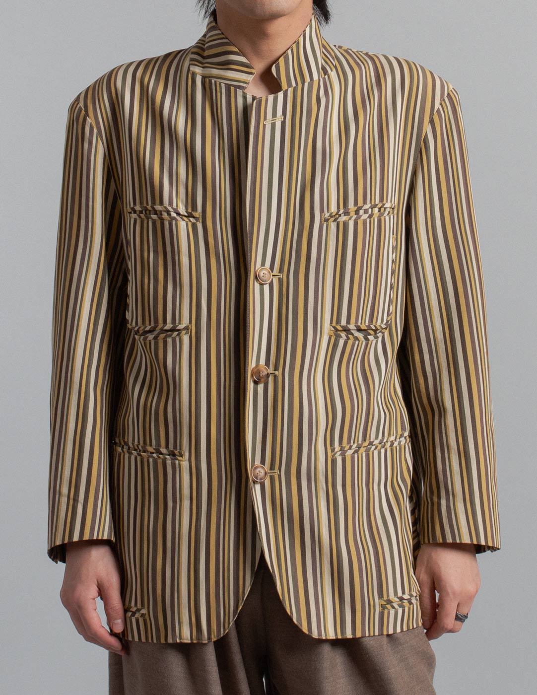 Issey Miyake vintage striped cotton blazer front detail