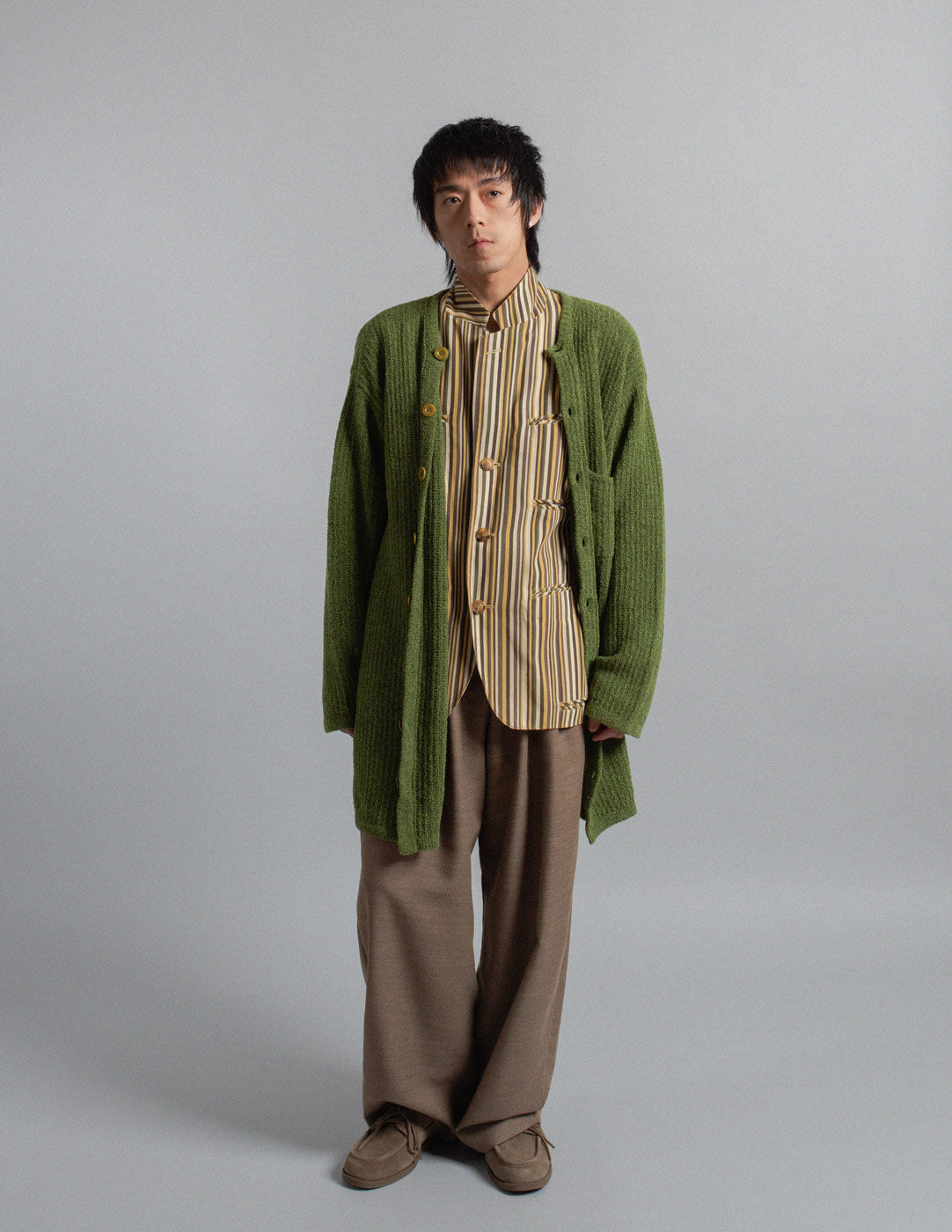 Giorgio Armani vintage moss green bouclé knit vest and cardigan set