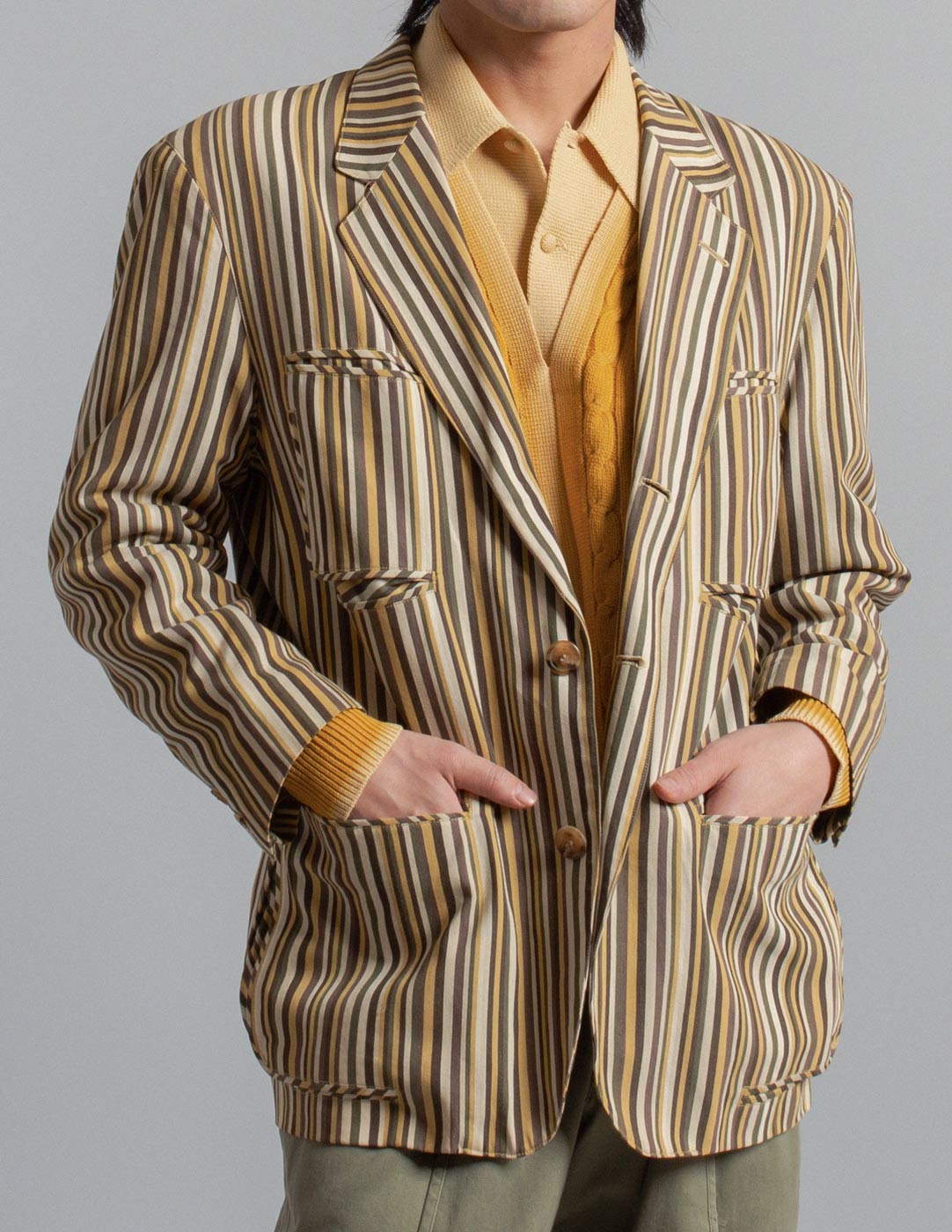 Issey Miyake vintage striped cotton blazer front detail
