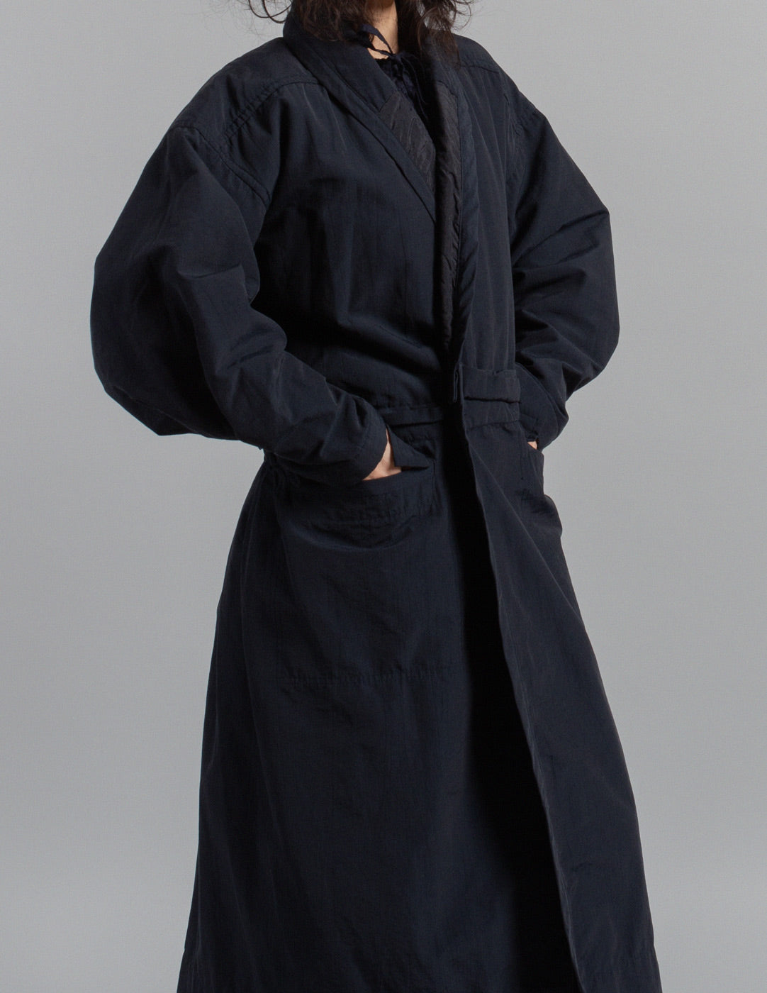 Plantation vintage navy quilted wrap coat detail
