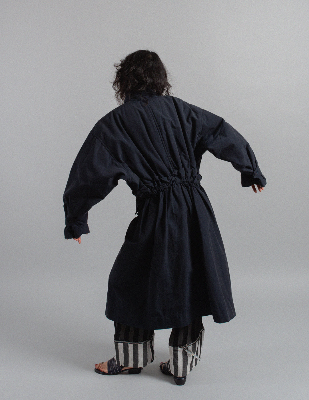Plantation vintage navy quilted wrap coat back view