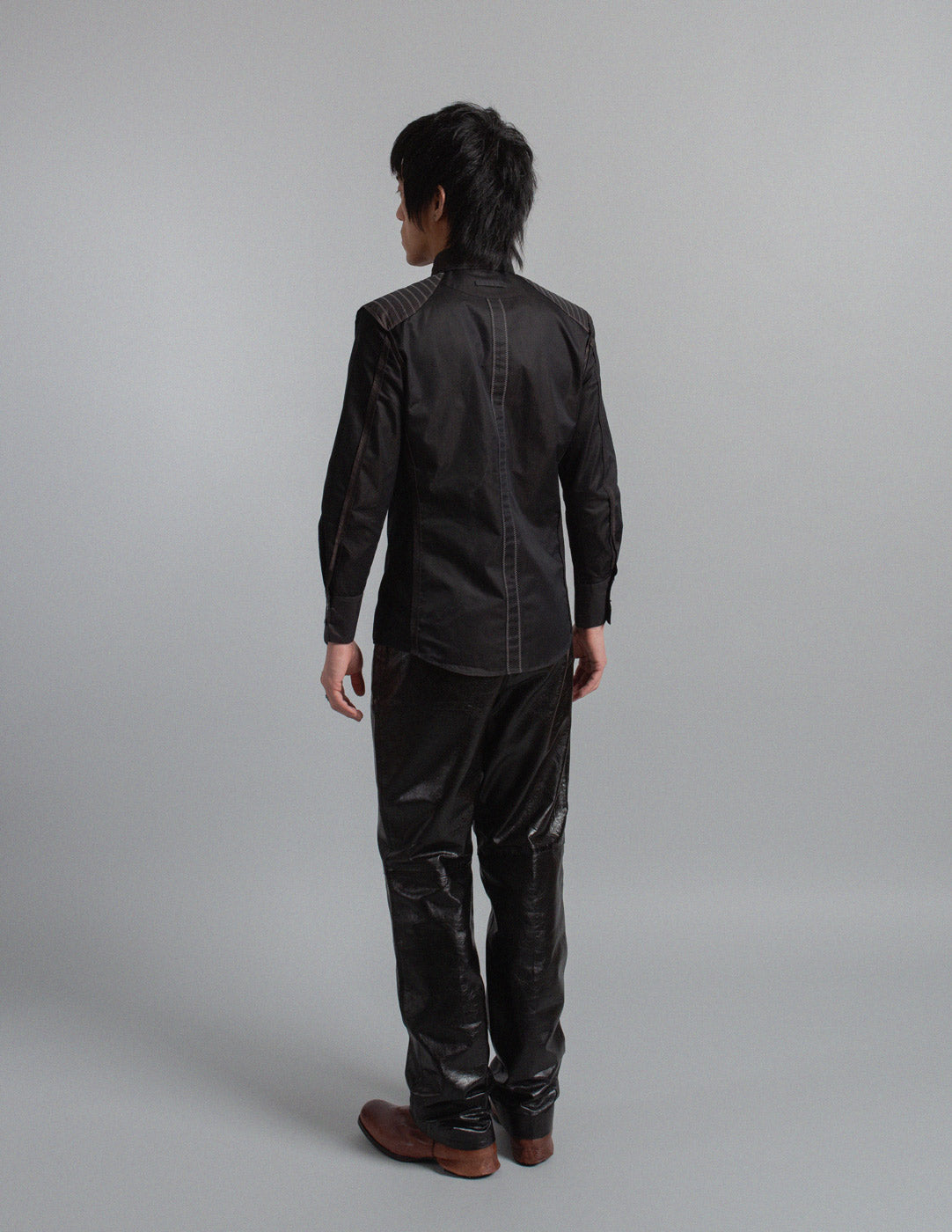 vintage structured zip shirt jacket with contrasting stitching details