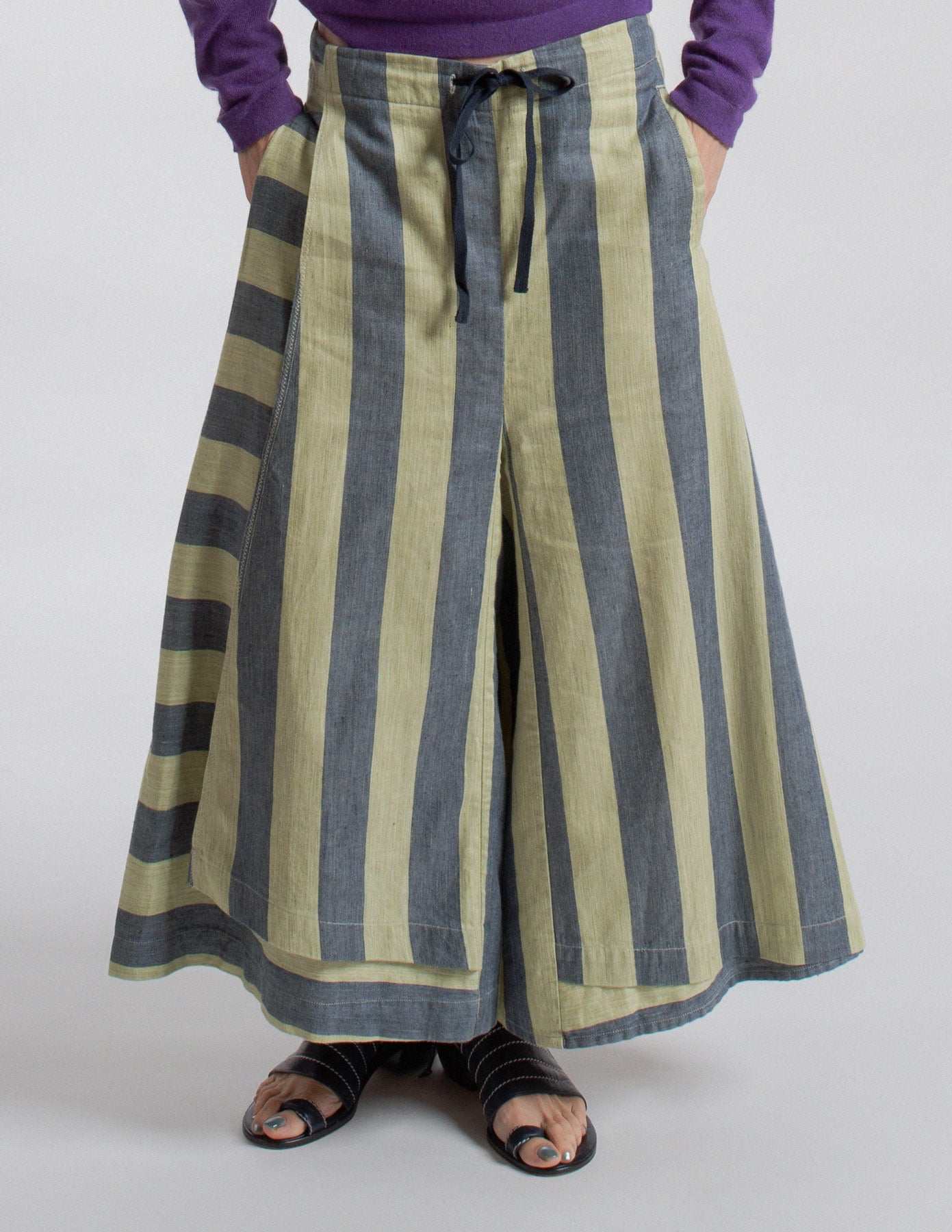 Kapital striped linen wide-leg trousers front detail