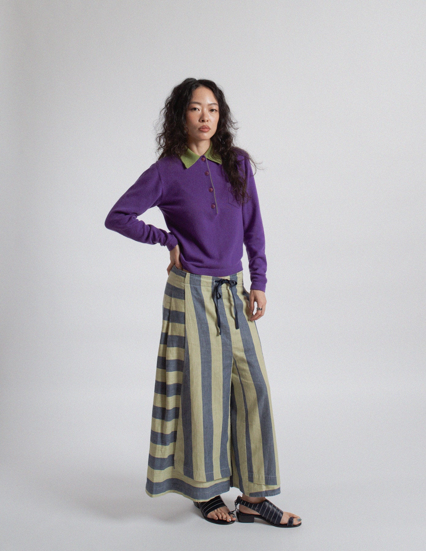 vintage purple and green cashmere polo knit