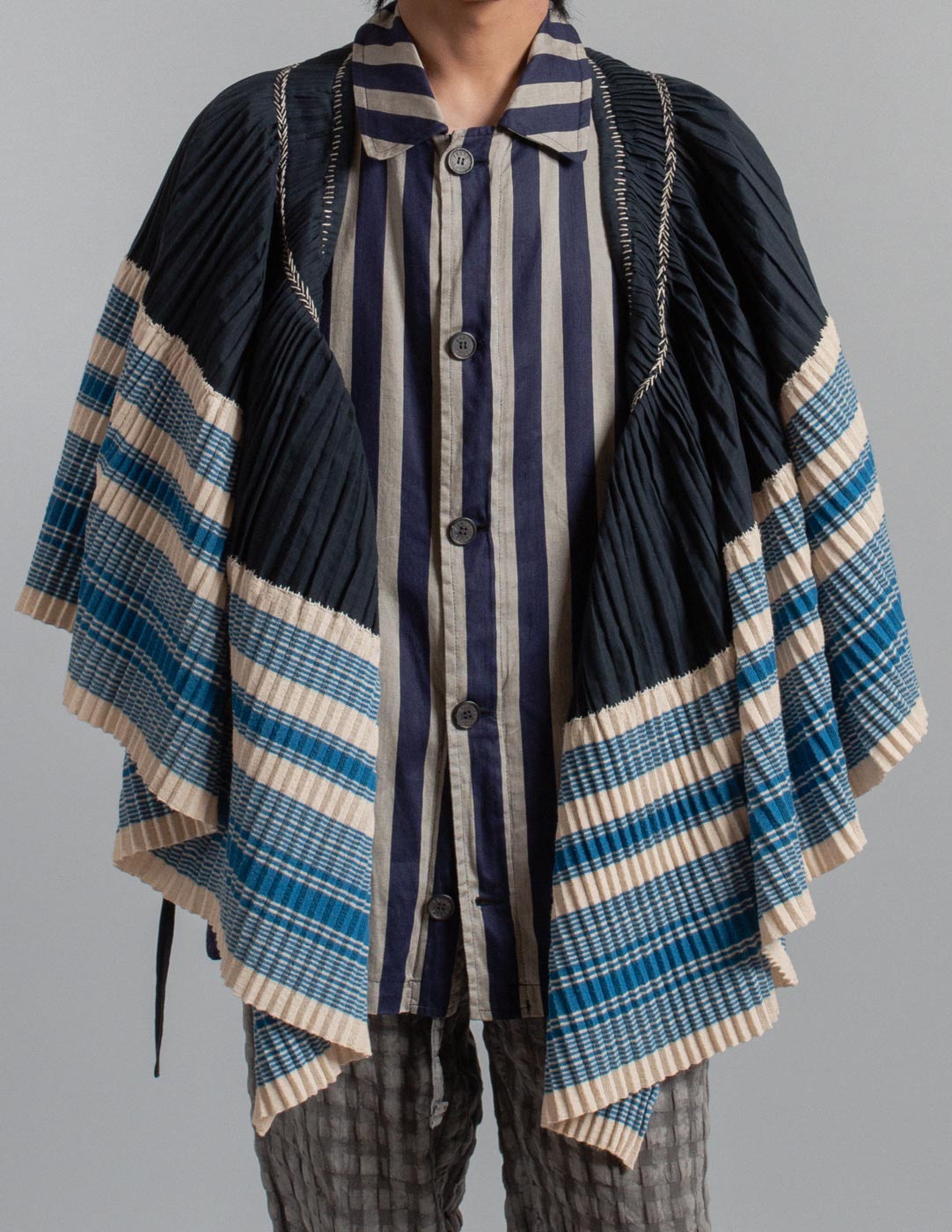 Kapital indigo pleated smocked convertible wrap skirt detail