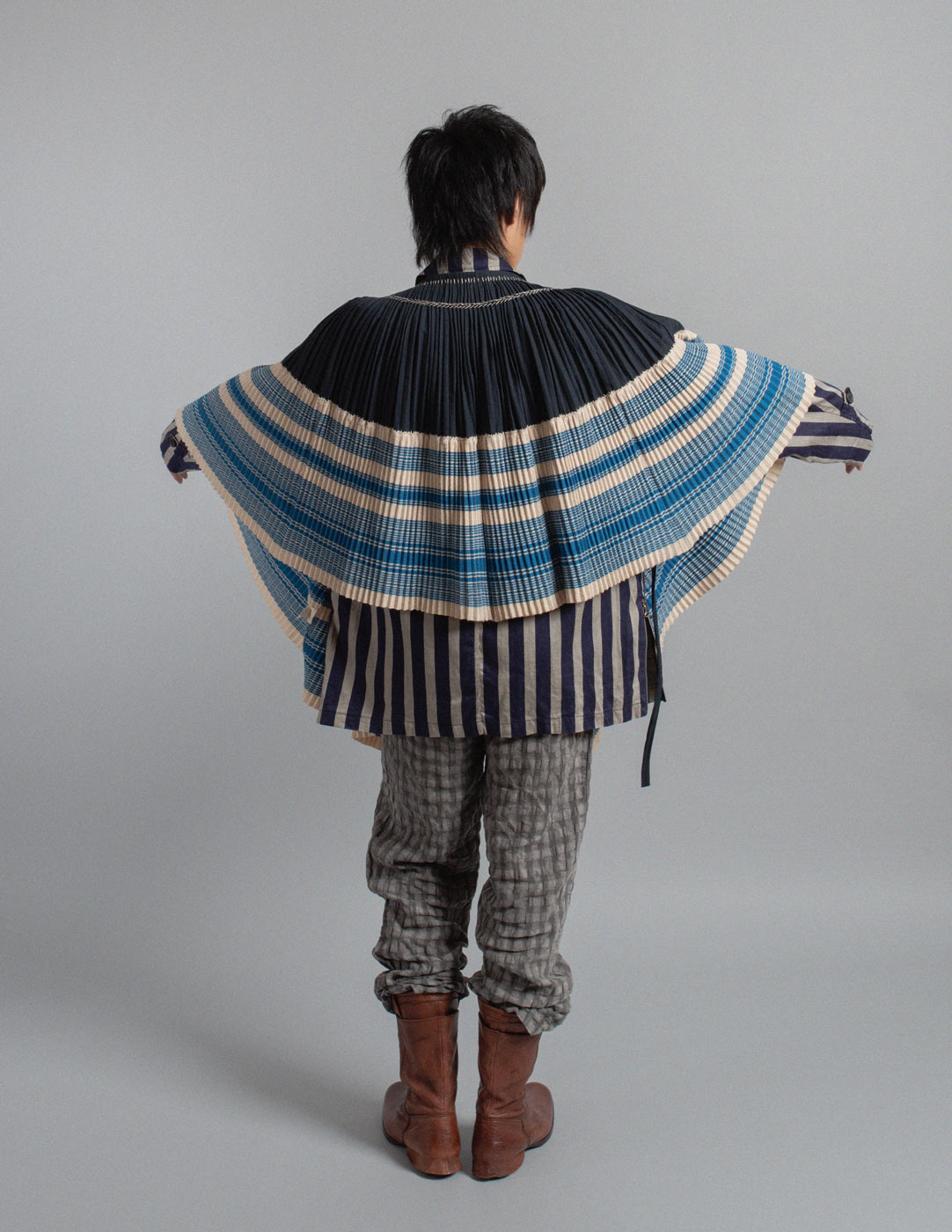 Kapital indigo pleated smocked convertible wrap skirt back view