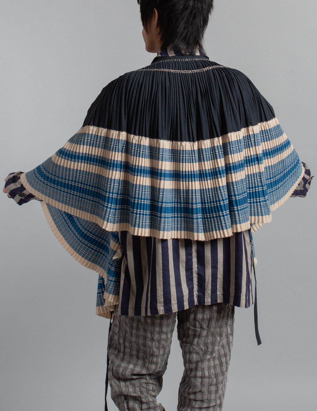 Kapital indigo pleated smocked convertible wrap skirt back detail