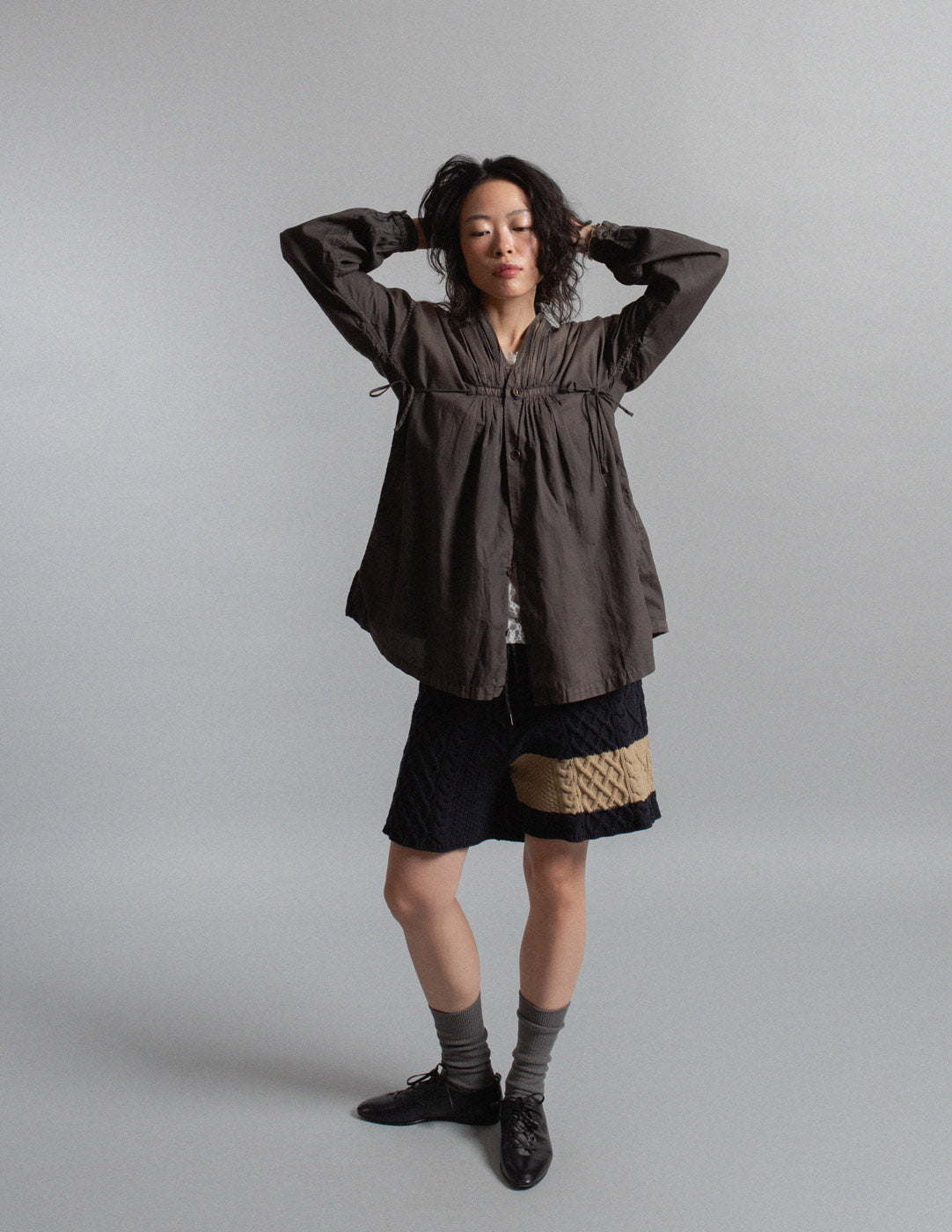 Kapital black wash gathered smock shirt