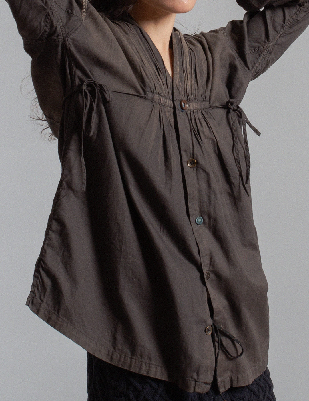 Kapital black wash gathered smock shirt