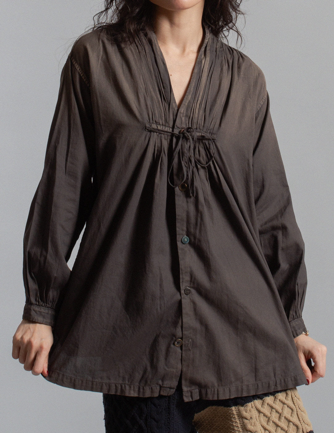 Kapital black wash gathered smock shirt detail