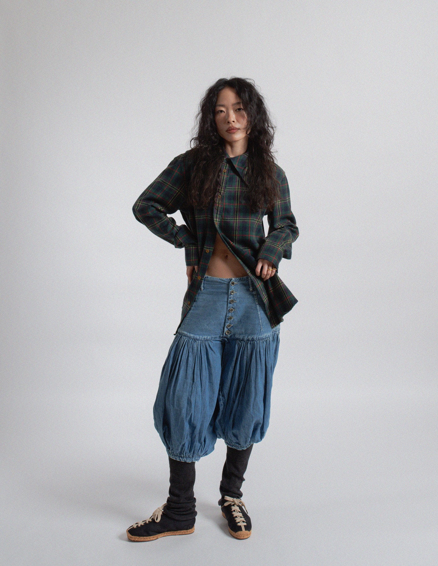 Kapital light wash denim balloon bloomers