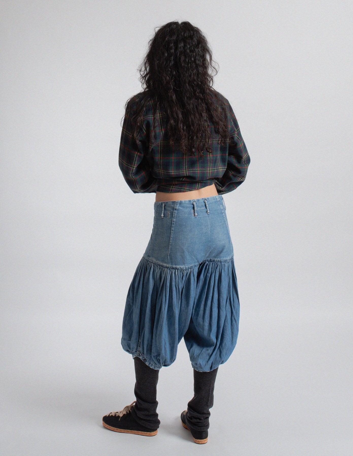 Kapital light wash denim balloon bloomers back view