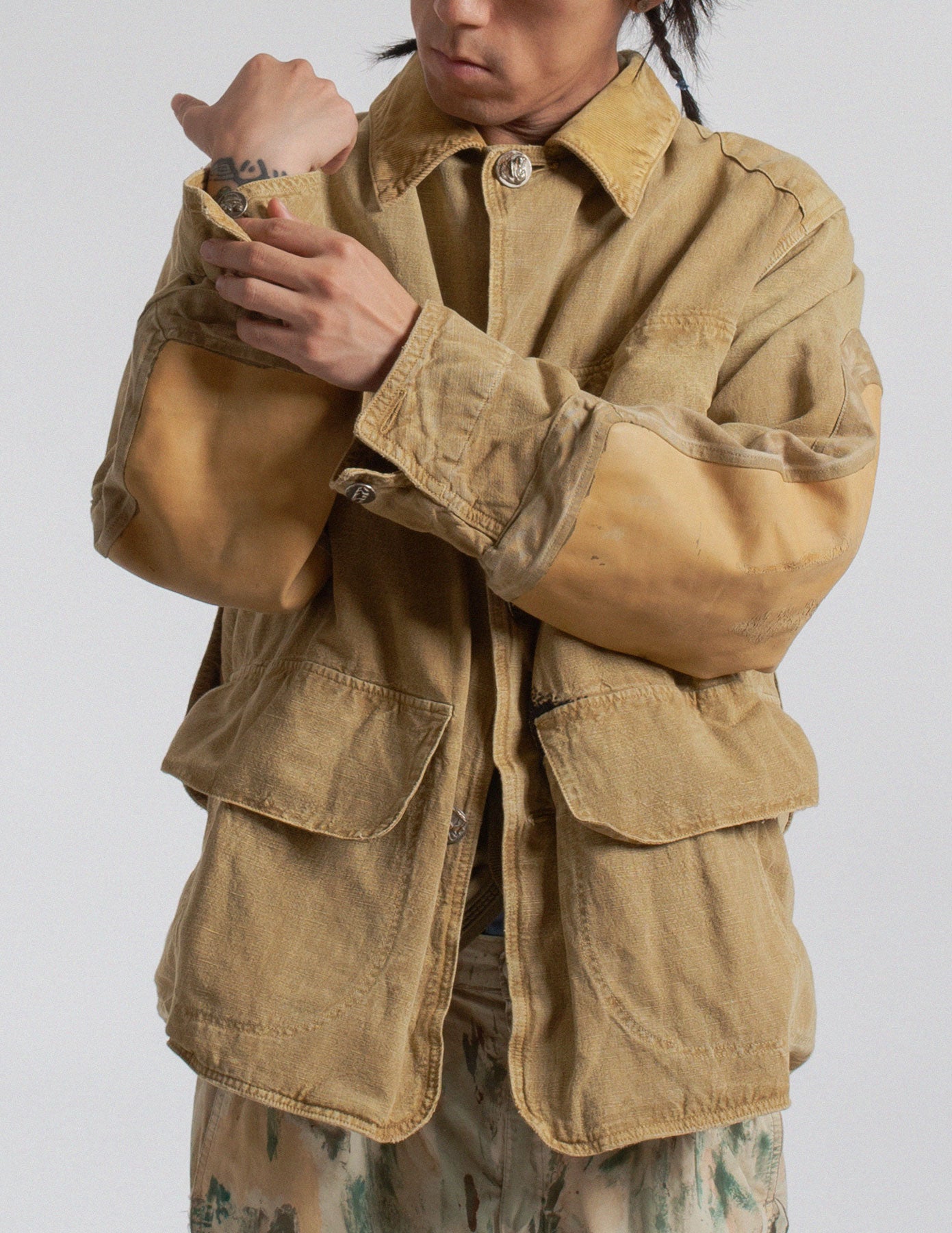 Kapital distressed canvas utility jacket detail