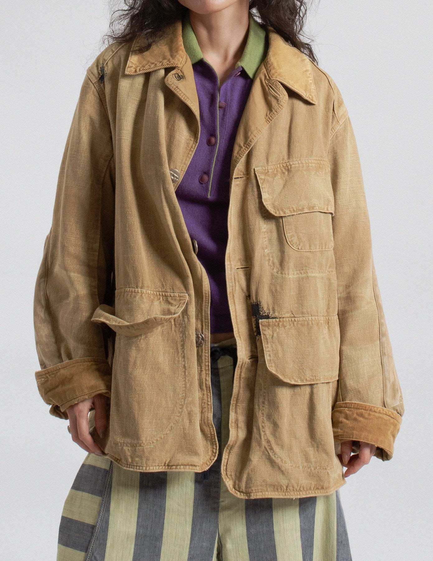 Kapital distressed canvas utility jacket open detail
