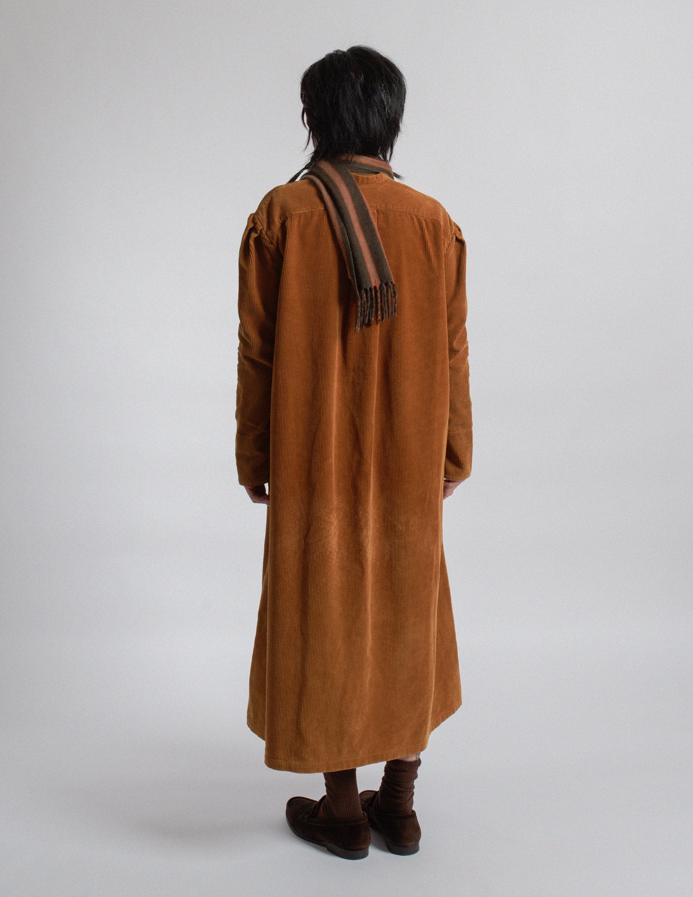 Kapital burnt orange corduroy oversized shirt dress back view