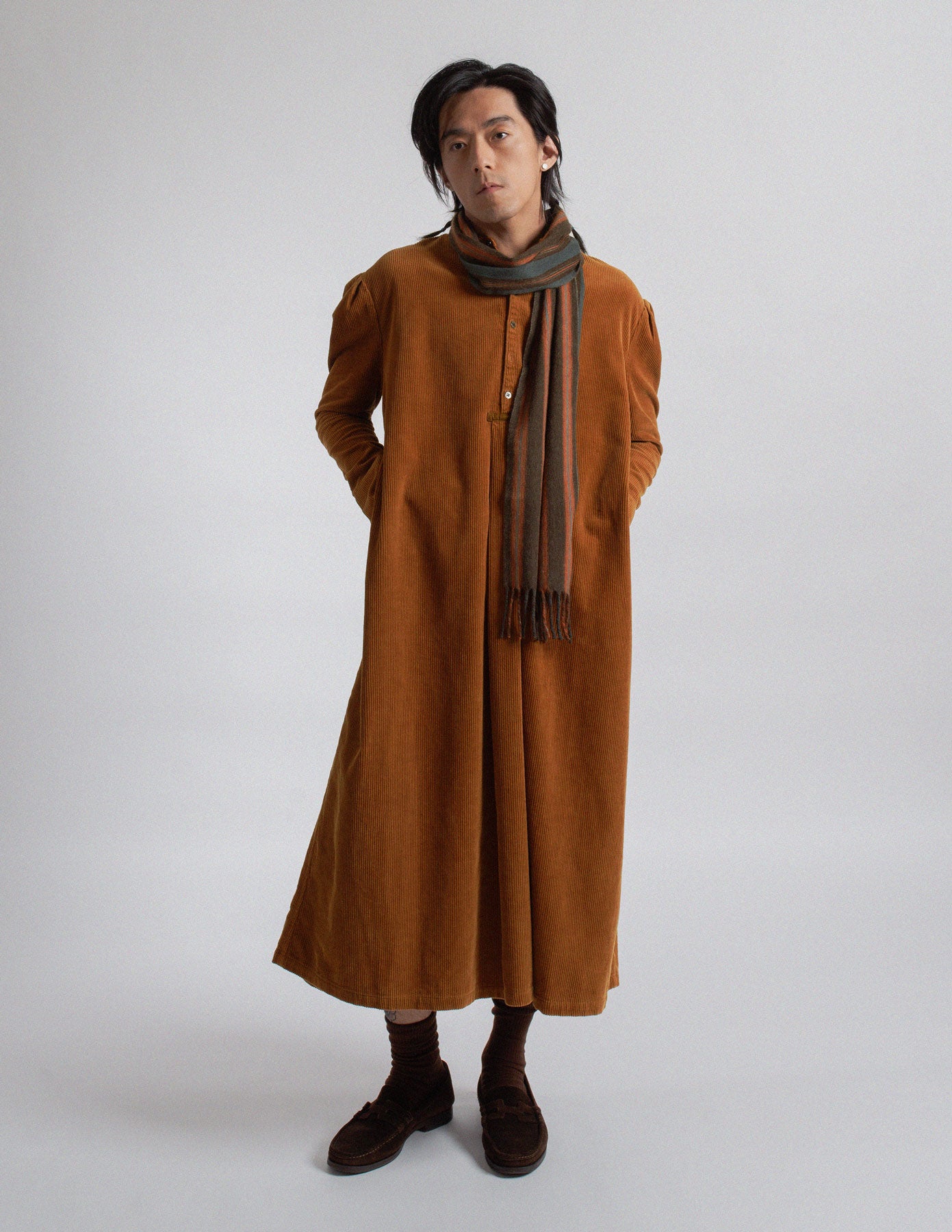 Kapital burnt orange corduroy oversized shirt dress