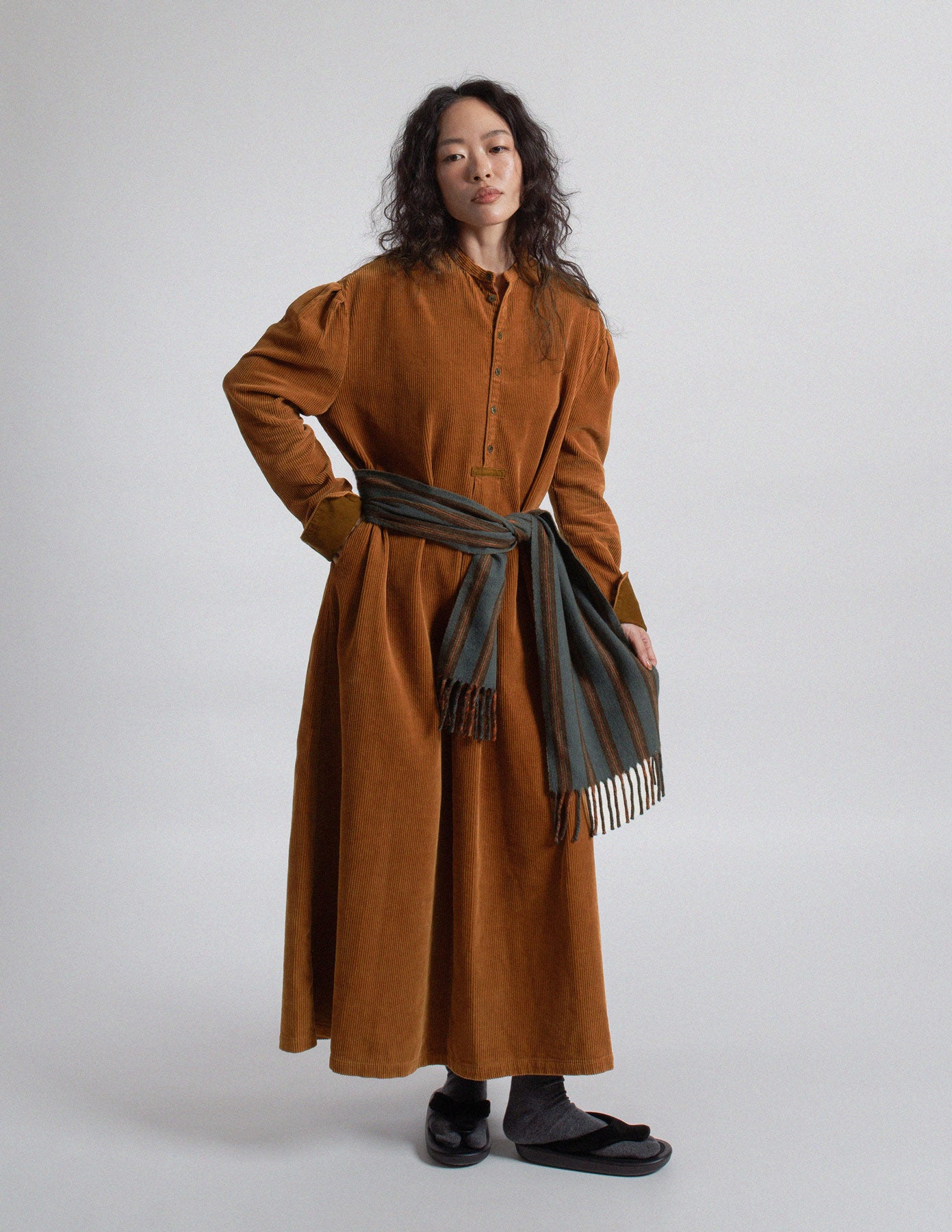 Kapital burnt orange corduroy oversized shirt dress