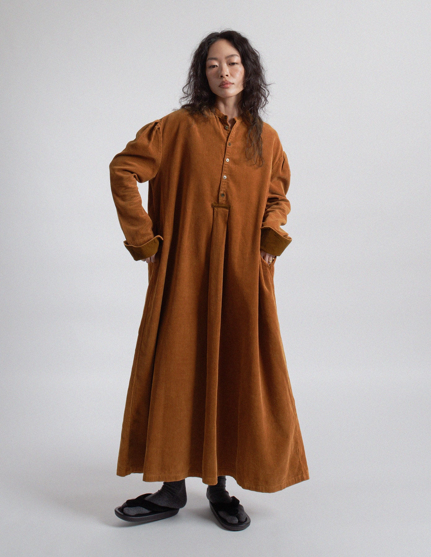 Kapital burnt orange corduroy oversized shirt dress