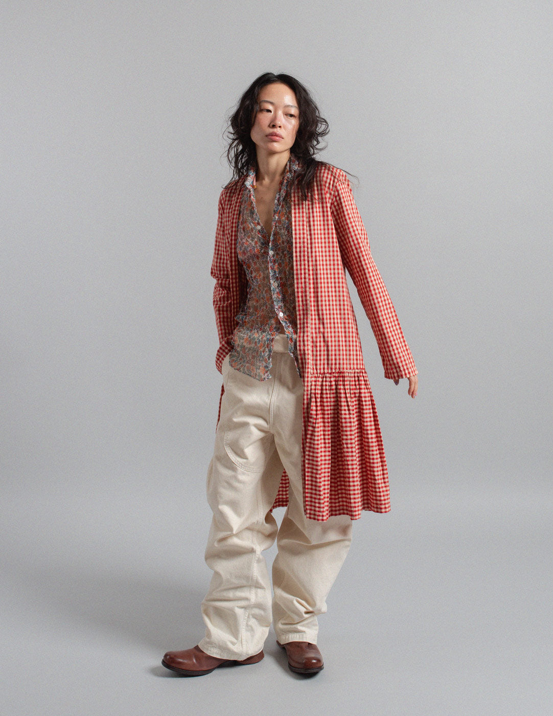 Kapital red and white gingham cotton open duster