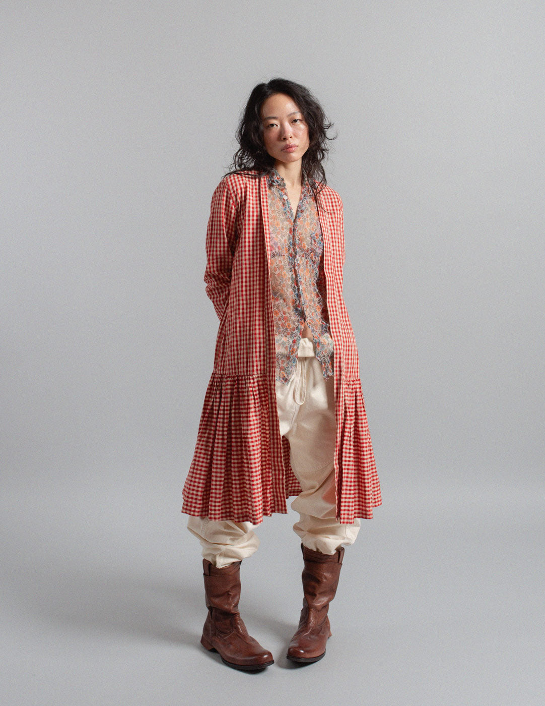 Kapital red and white gingham cotton open duster