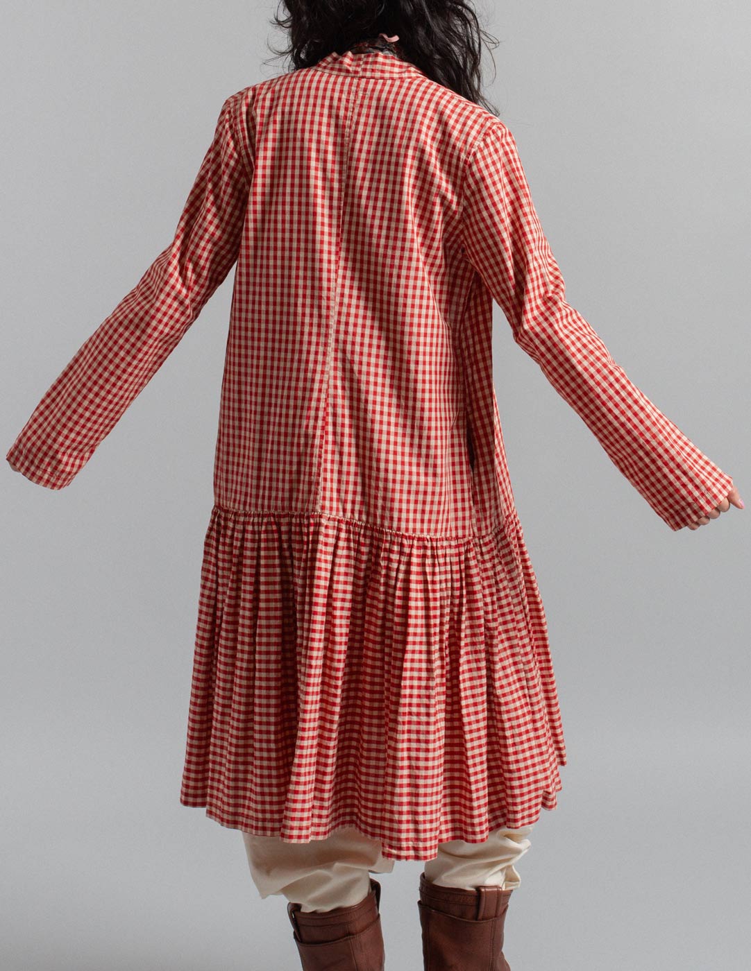 Kapital red and white gingham cotton open duster back detail