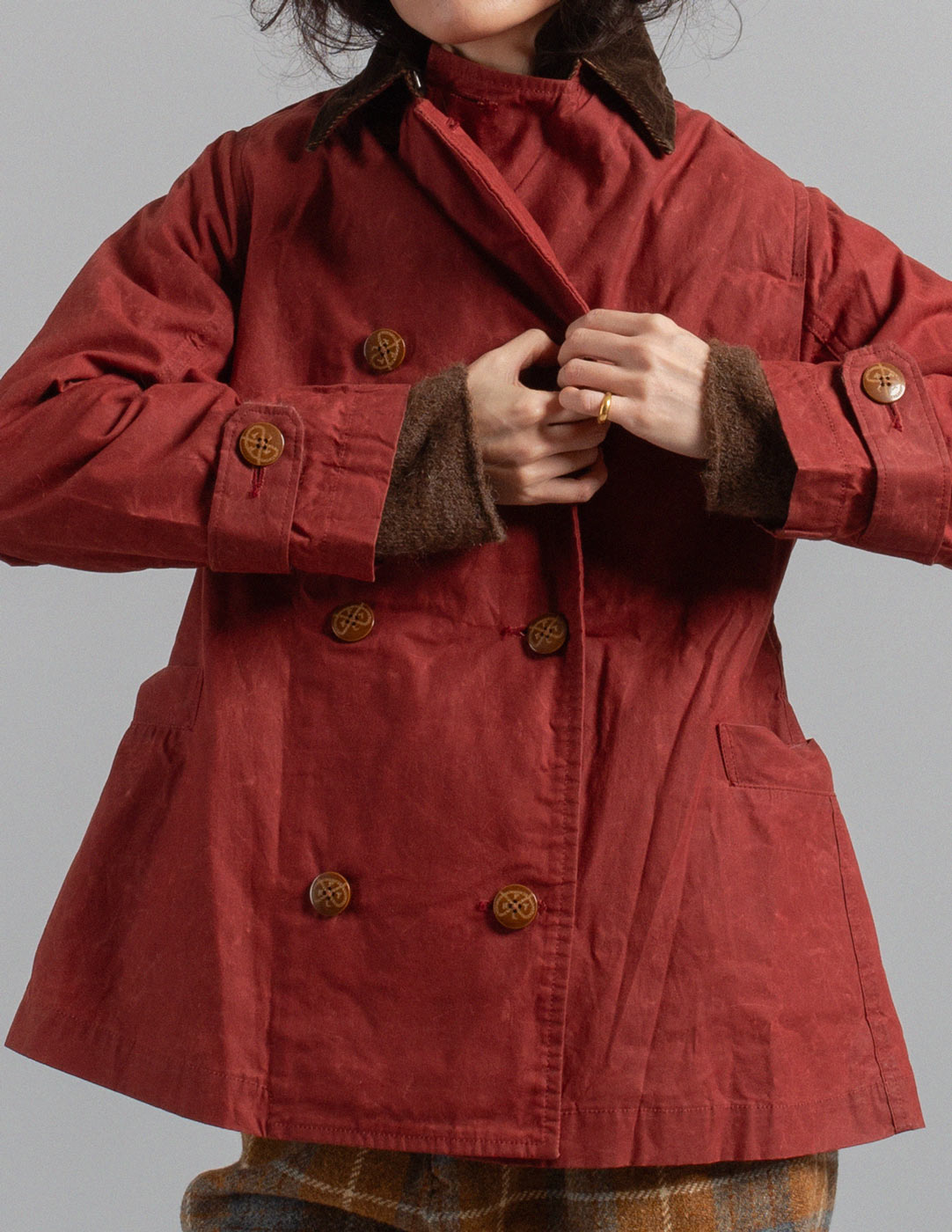 Kapital brick red waxed cotton Jacket detail