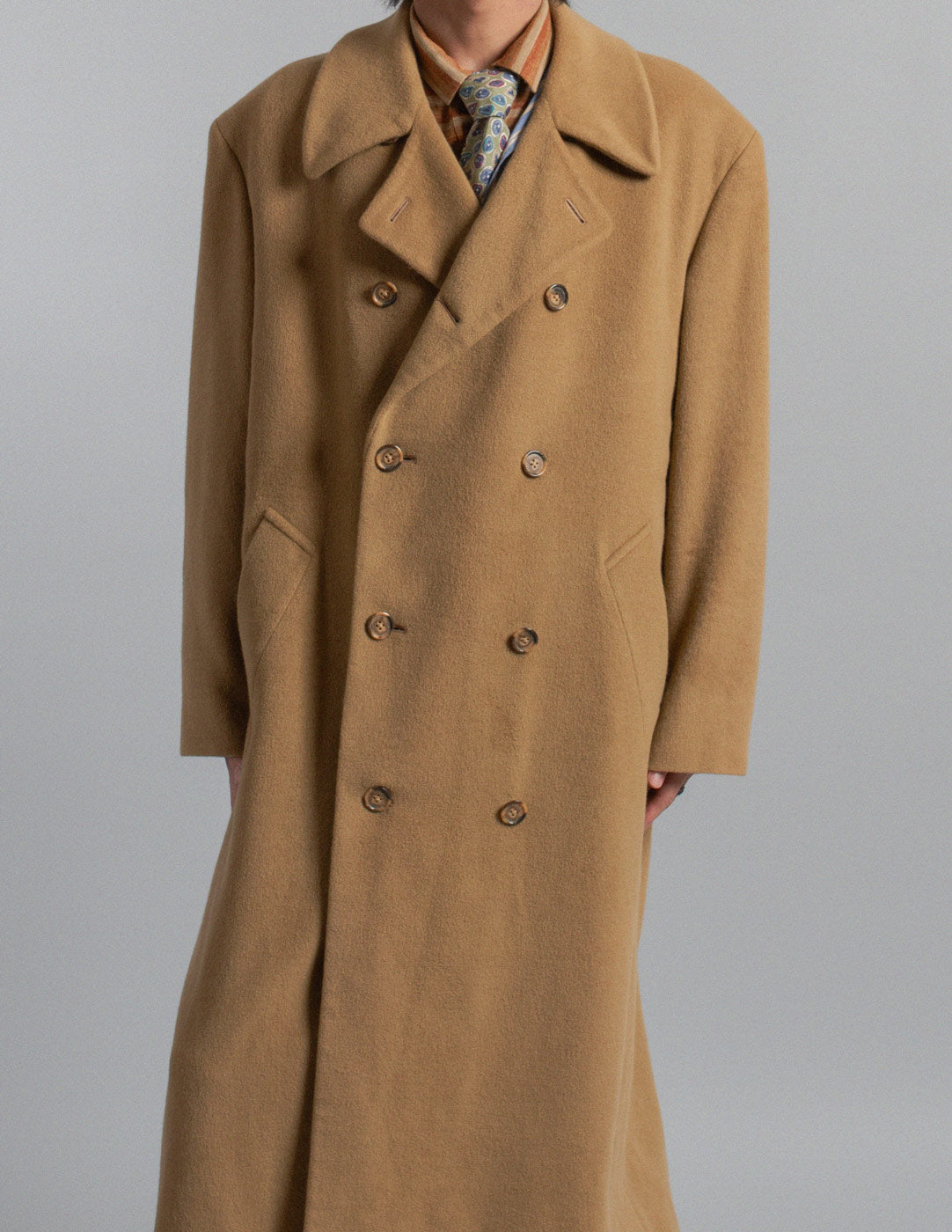 Krizia vintage camel wool coat detail