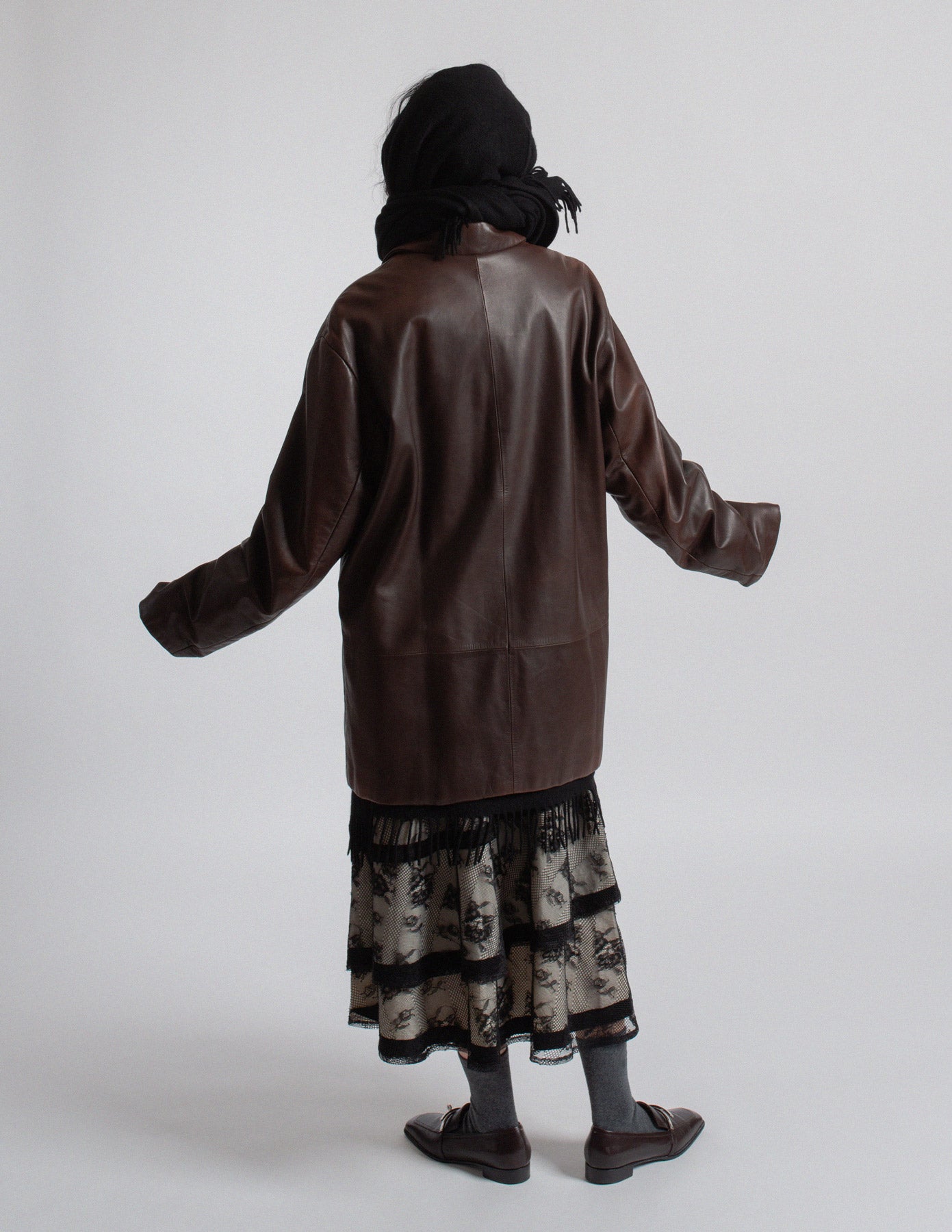 Loewe vintage mahogany brown lambskin coat back view