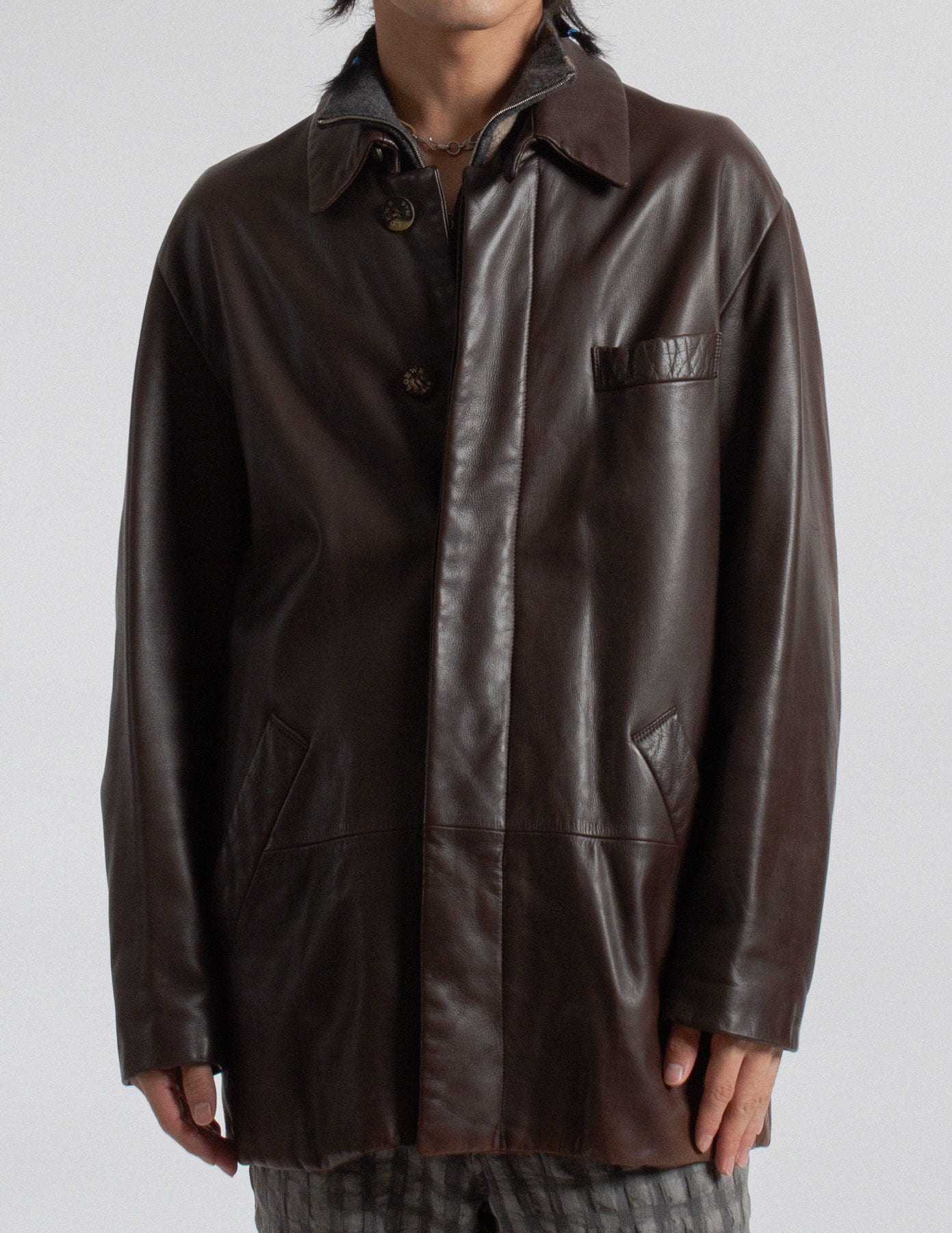 Loewe vintage mahogany brown lambskin coat detail