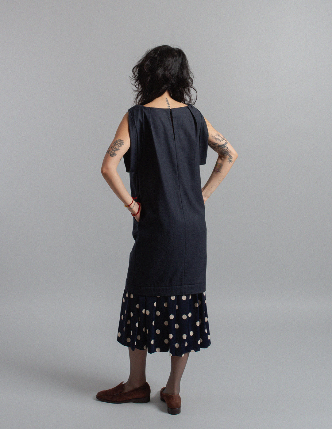 Miu Miu charcoal wool pleated shift dress back view