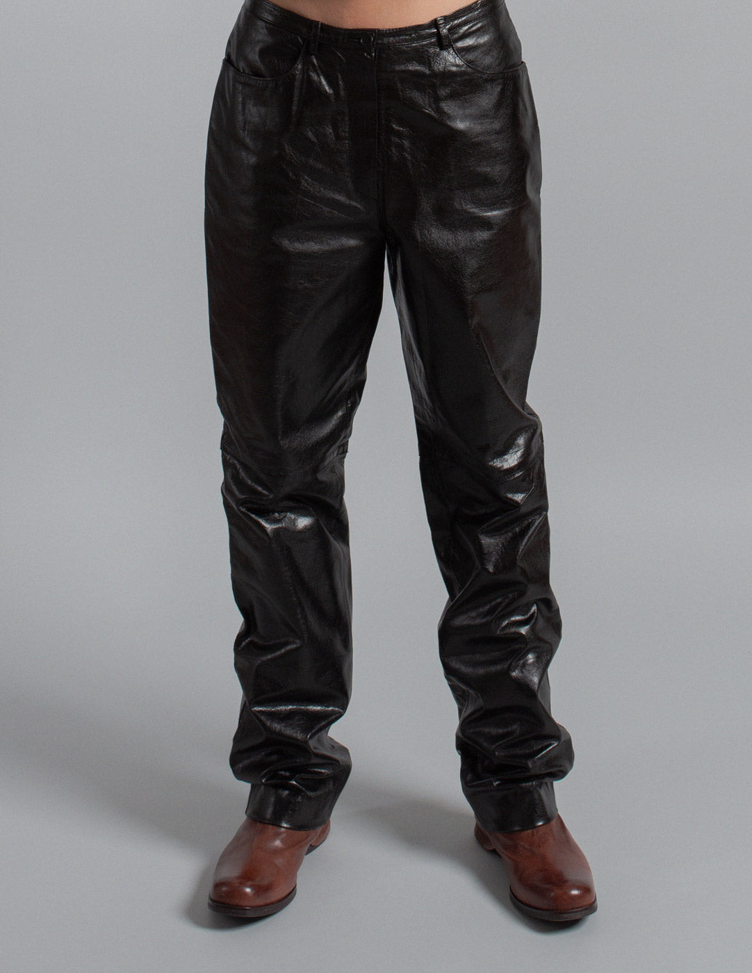 Missoni black leather trousers front detail