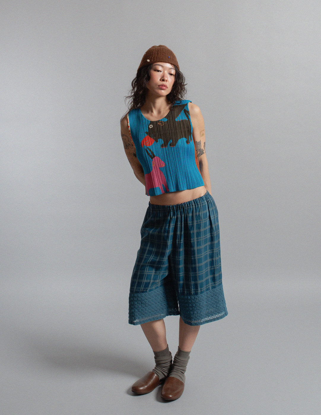 Pleats Please vintage animal print pleated crop top