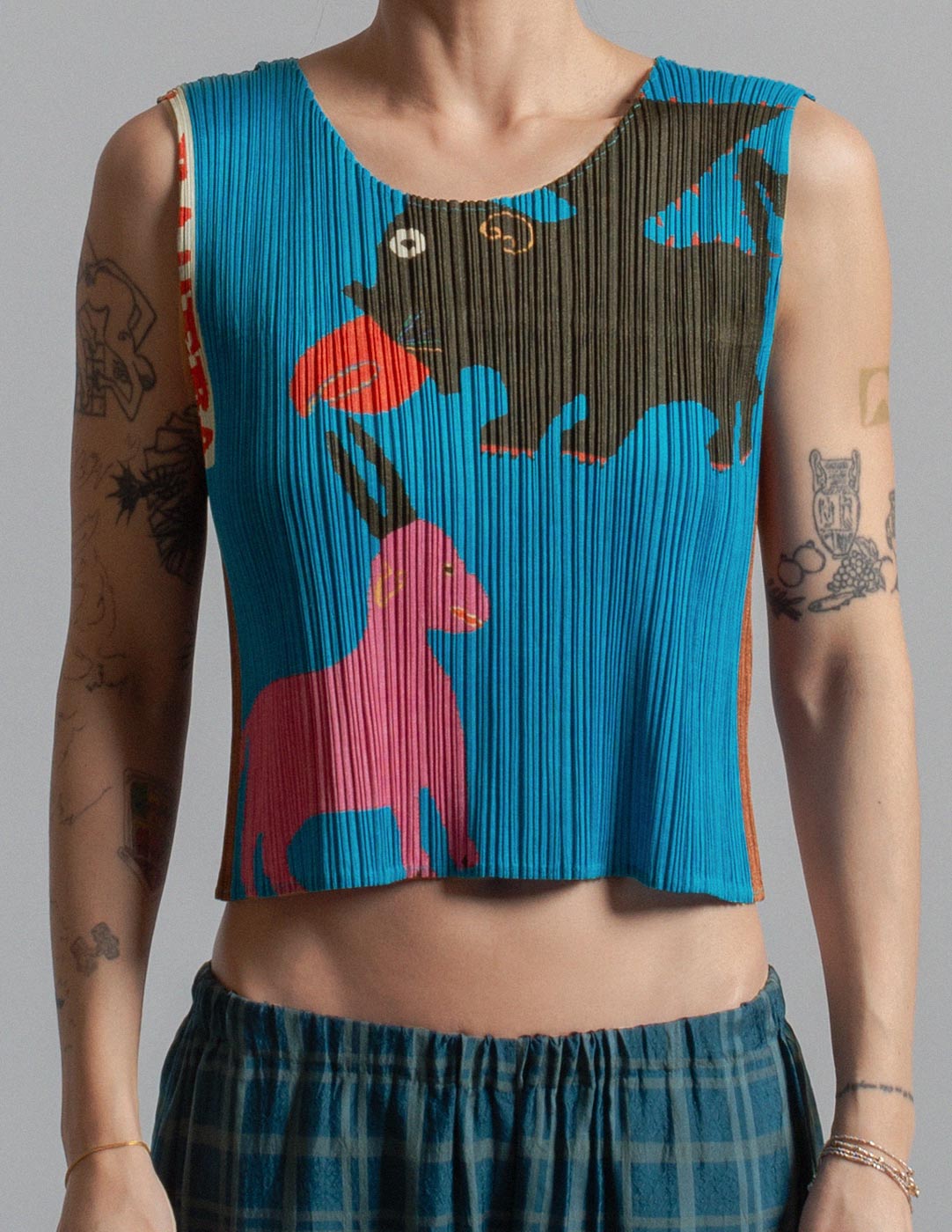 Pleats Please vintage animal print pleated crop top front detail