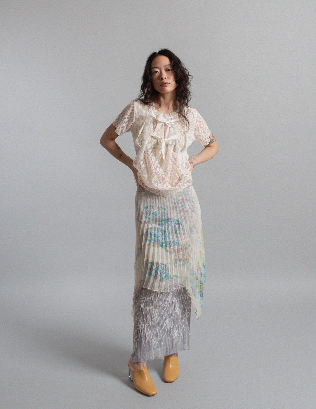 mandala motif sheer pleated wrap skirt