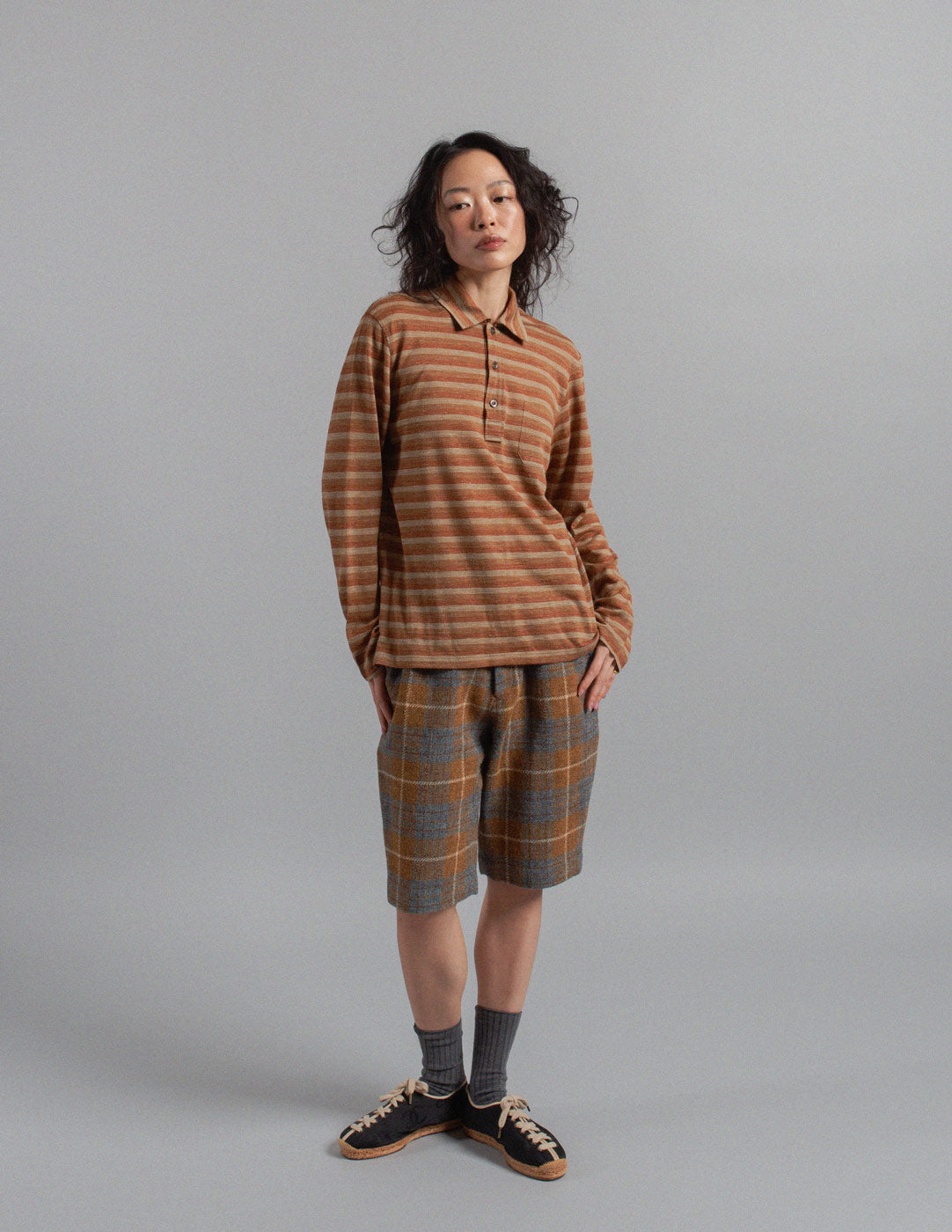 Prada warm neutral tone striped polo