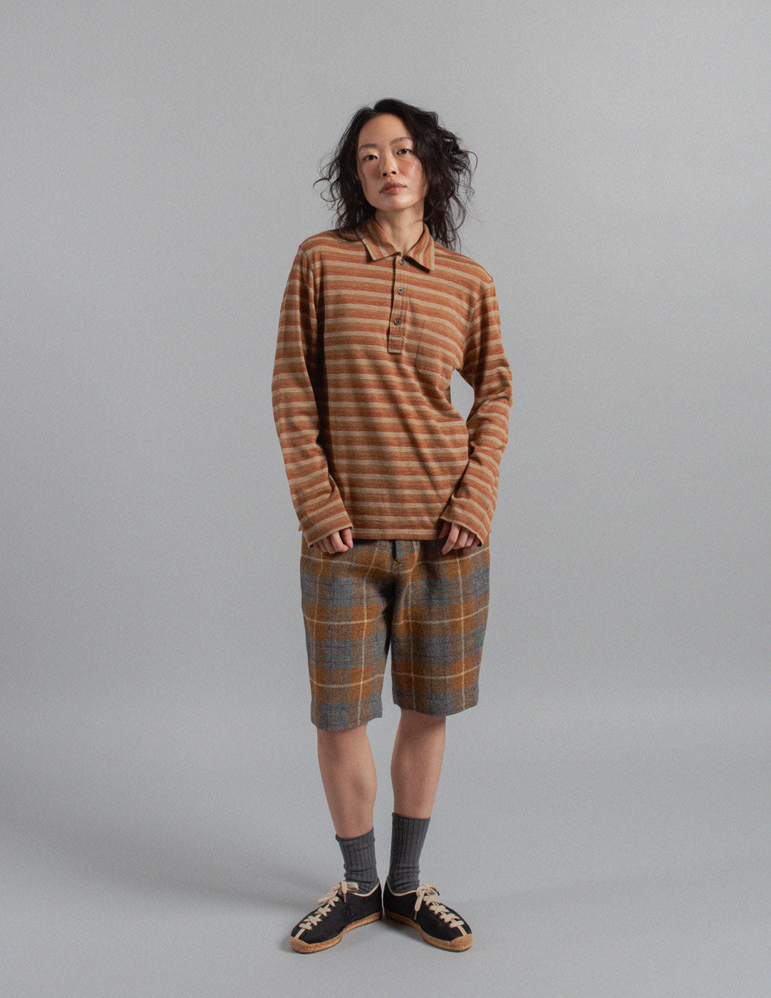 Prada warm neutral tone striped polo