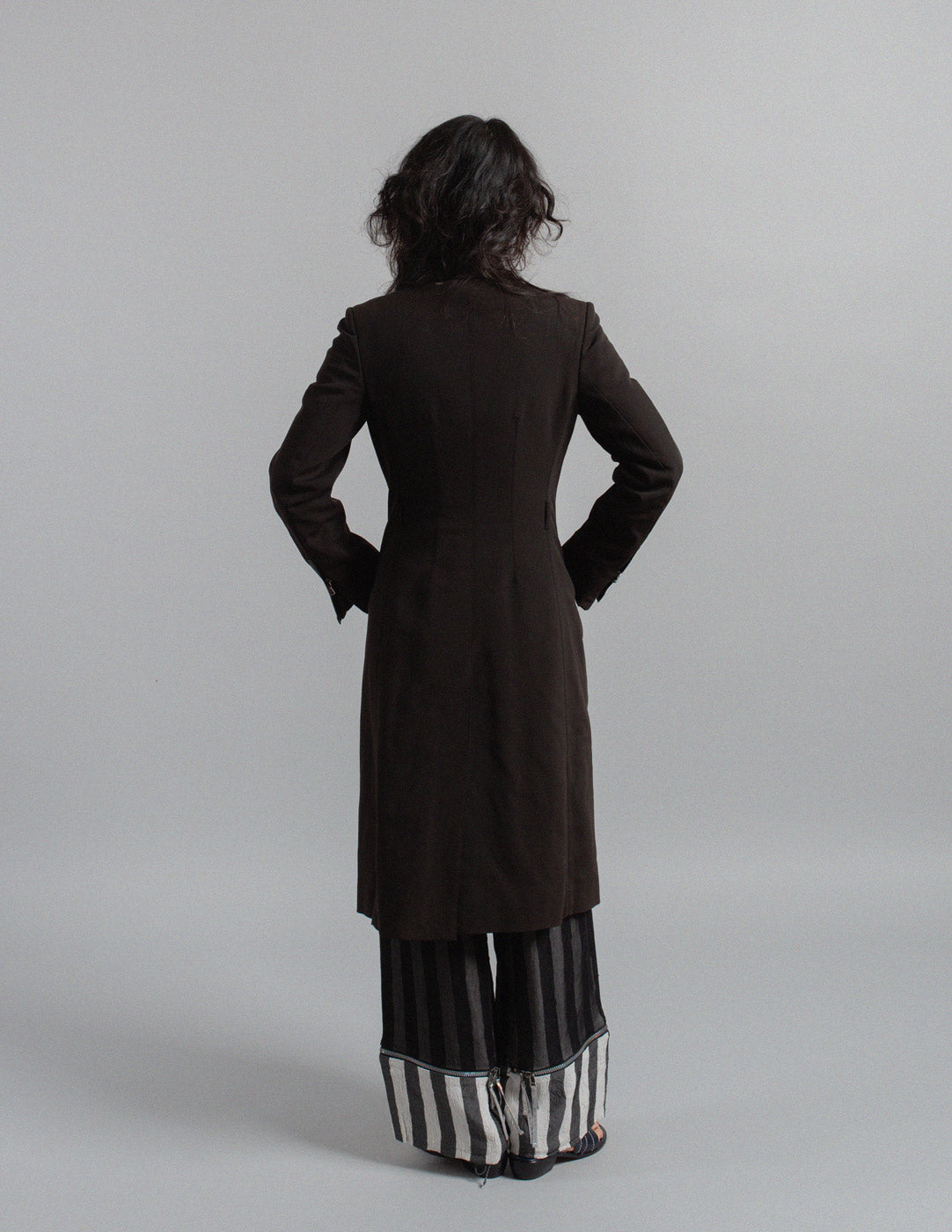 Prada sculpted panel zip-front tailored coat back view