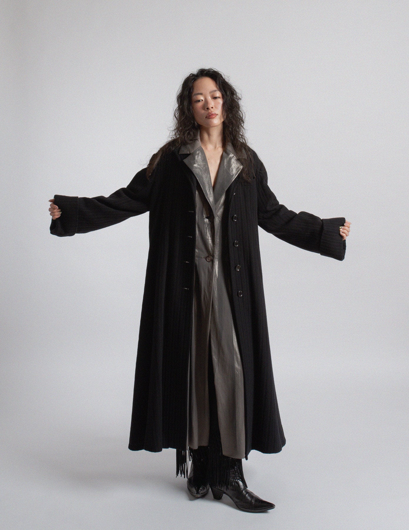 Romeo Gigli vintage black wool maxi swing coat