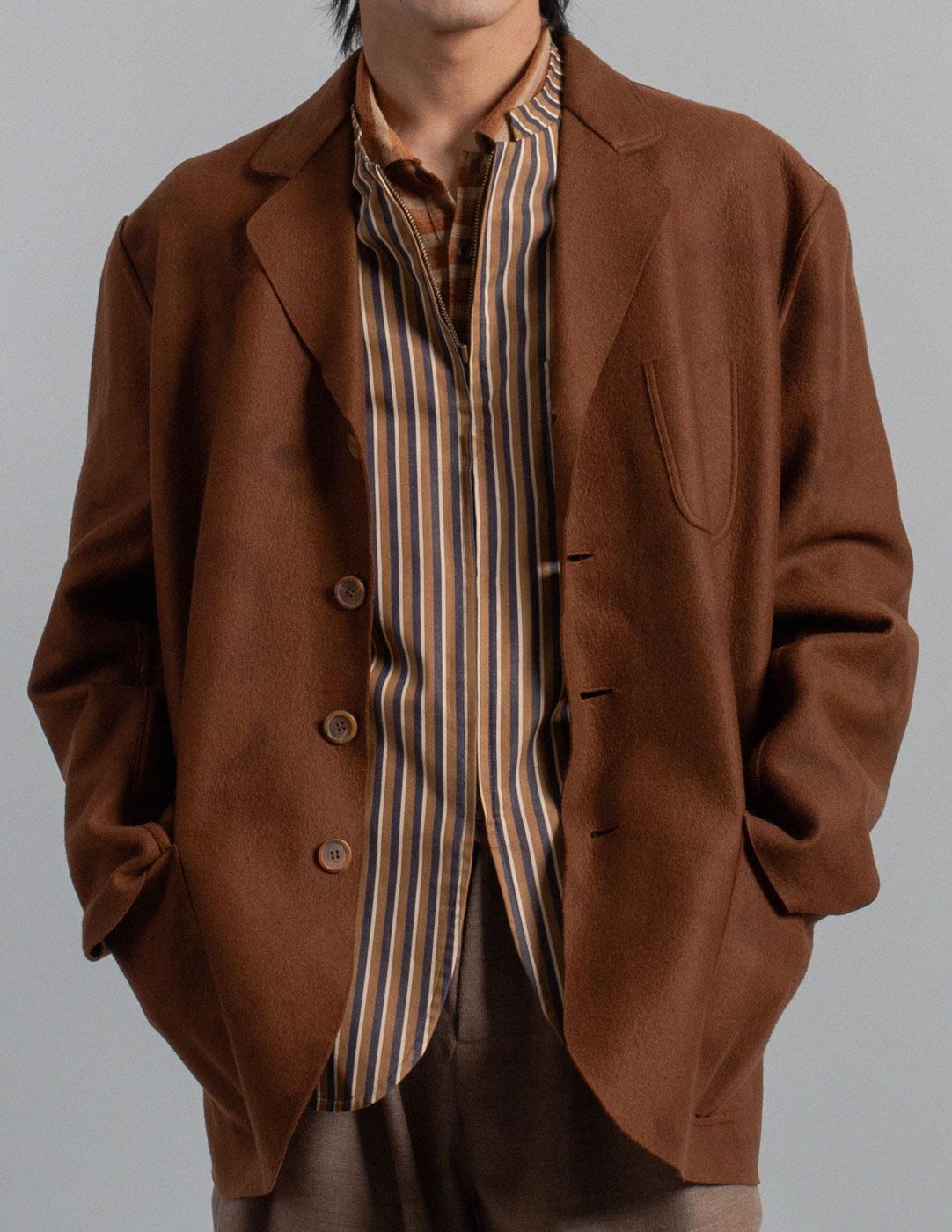 Romeo Gigli vintage brown brushed wool blazer detail