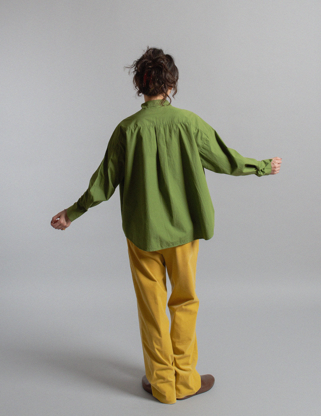 Romeo Gigli vintage earthy moss green cotton shirt back view